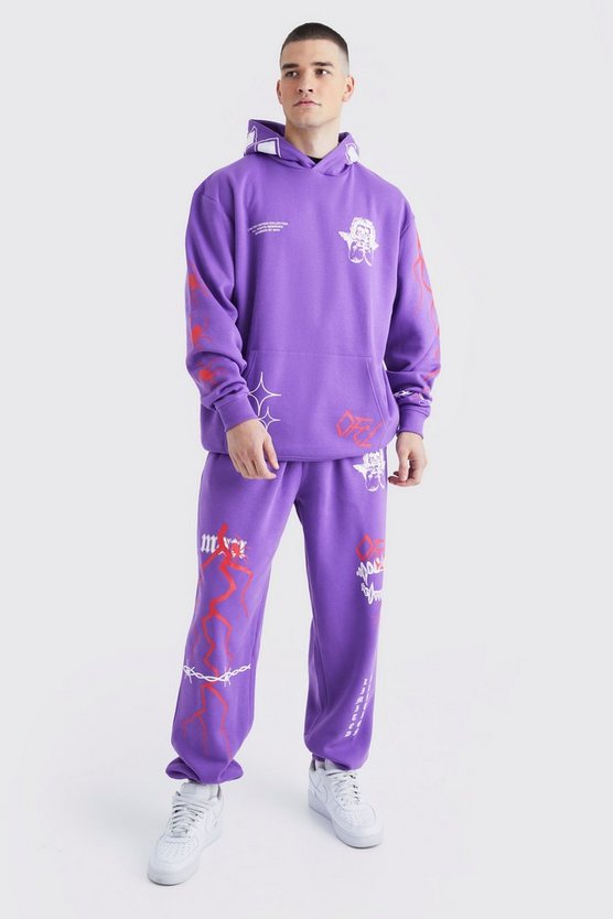 Tall bestickter Oversize Trainingsanzug mit Kapuze