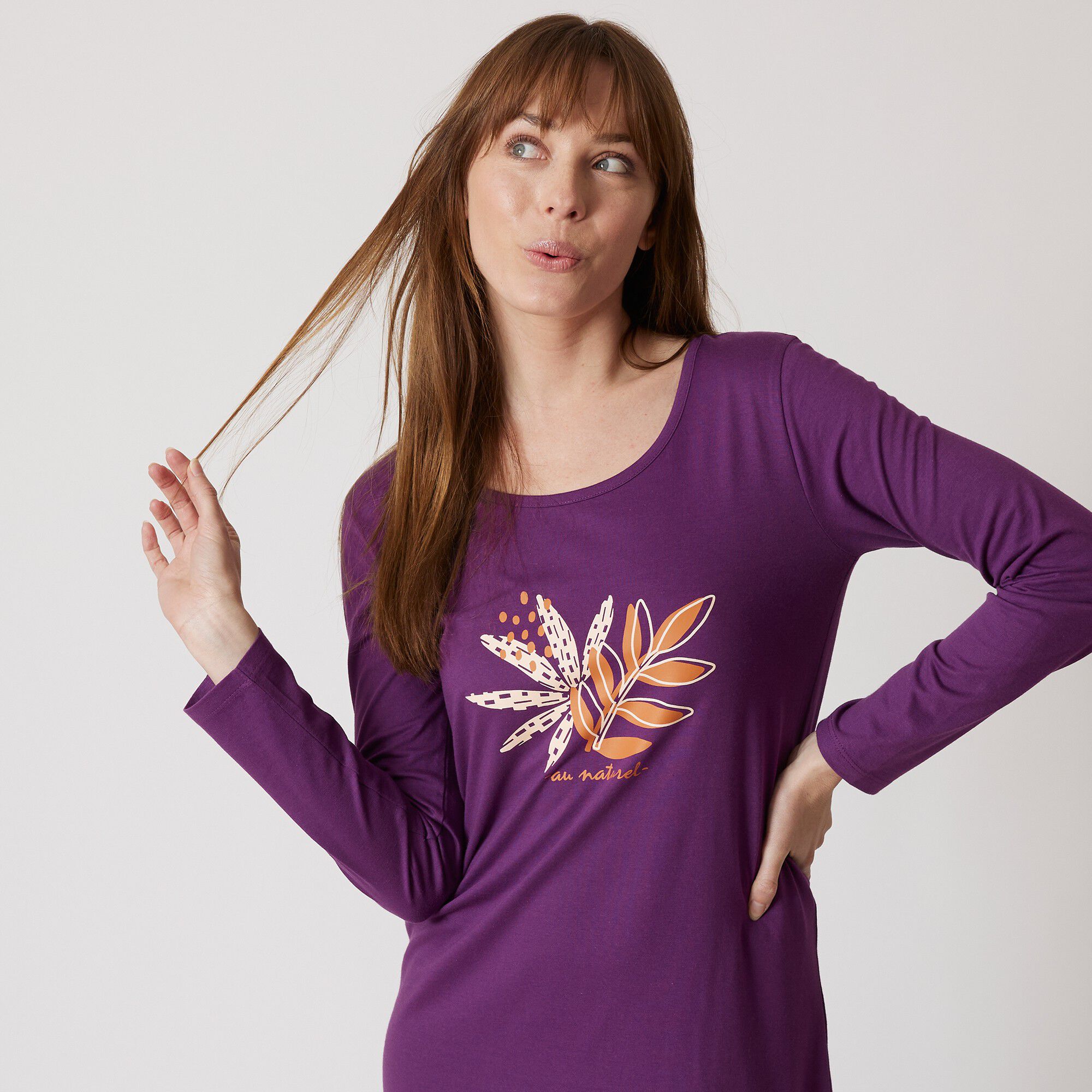 Chemise de nuit longue longues motif «au naturel »