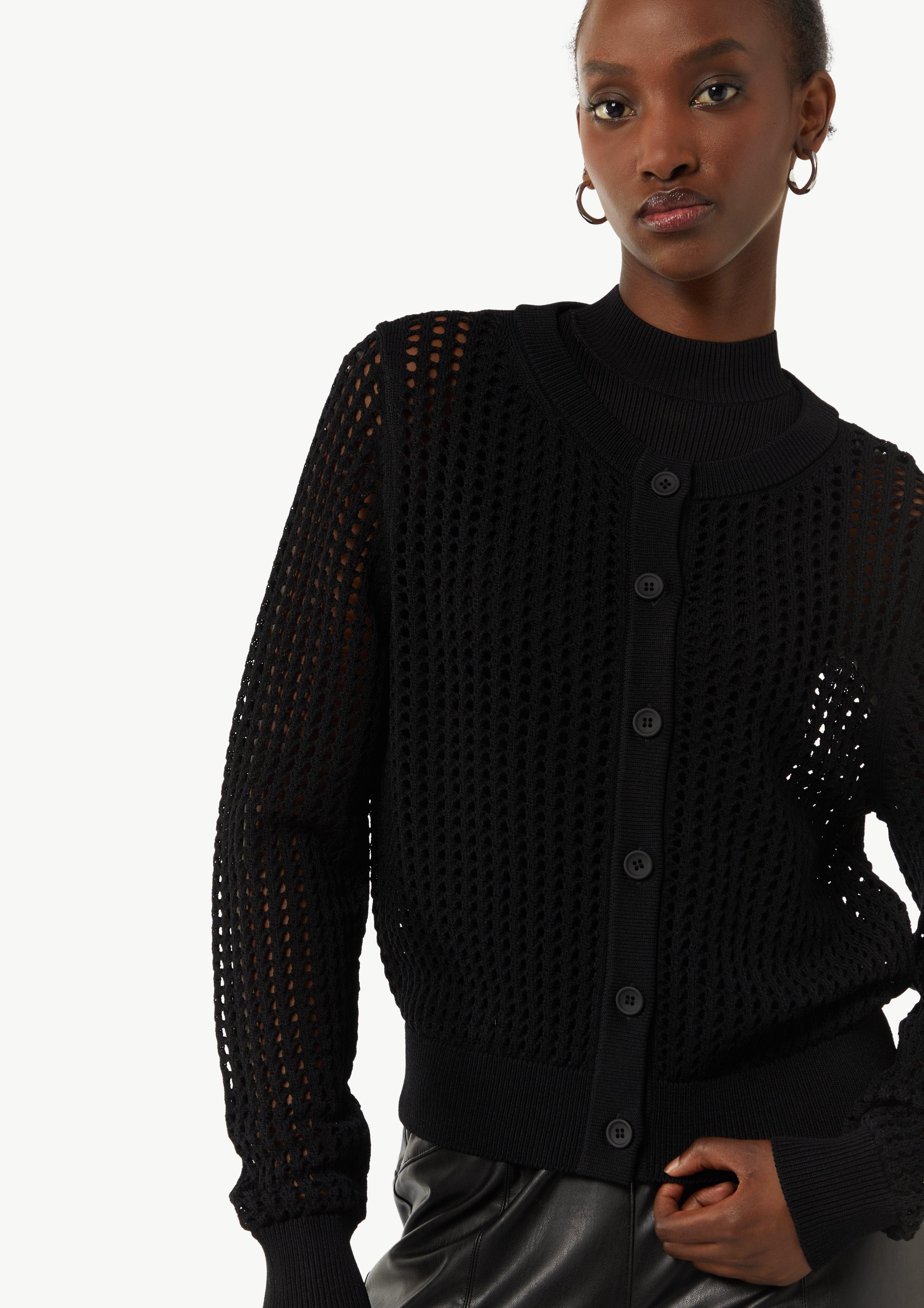 Transparente Strickjacke aus Ajourstrick - schwarz