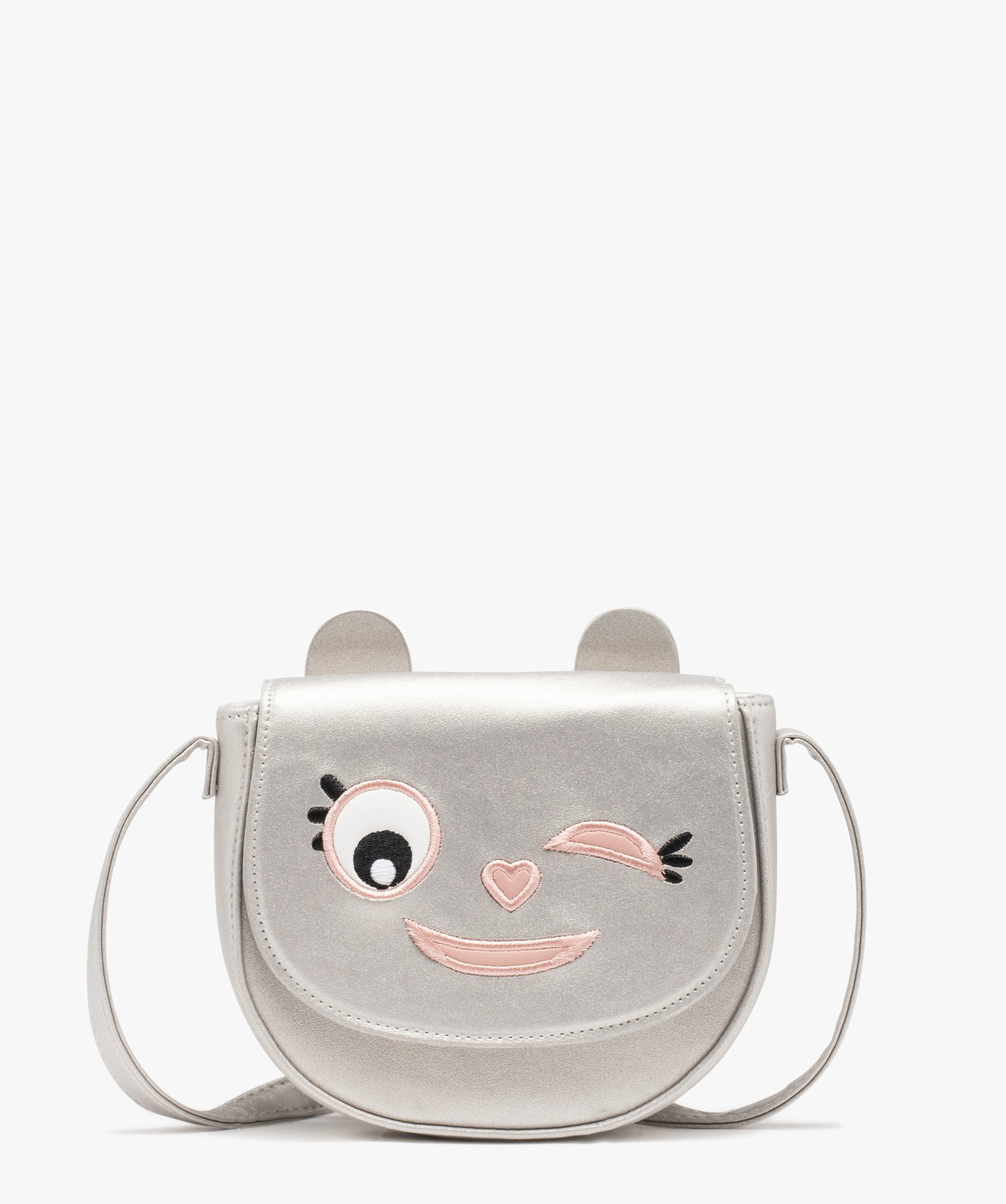 Sac besace demi-lune avec rabat brodé fille argent | GEMO