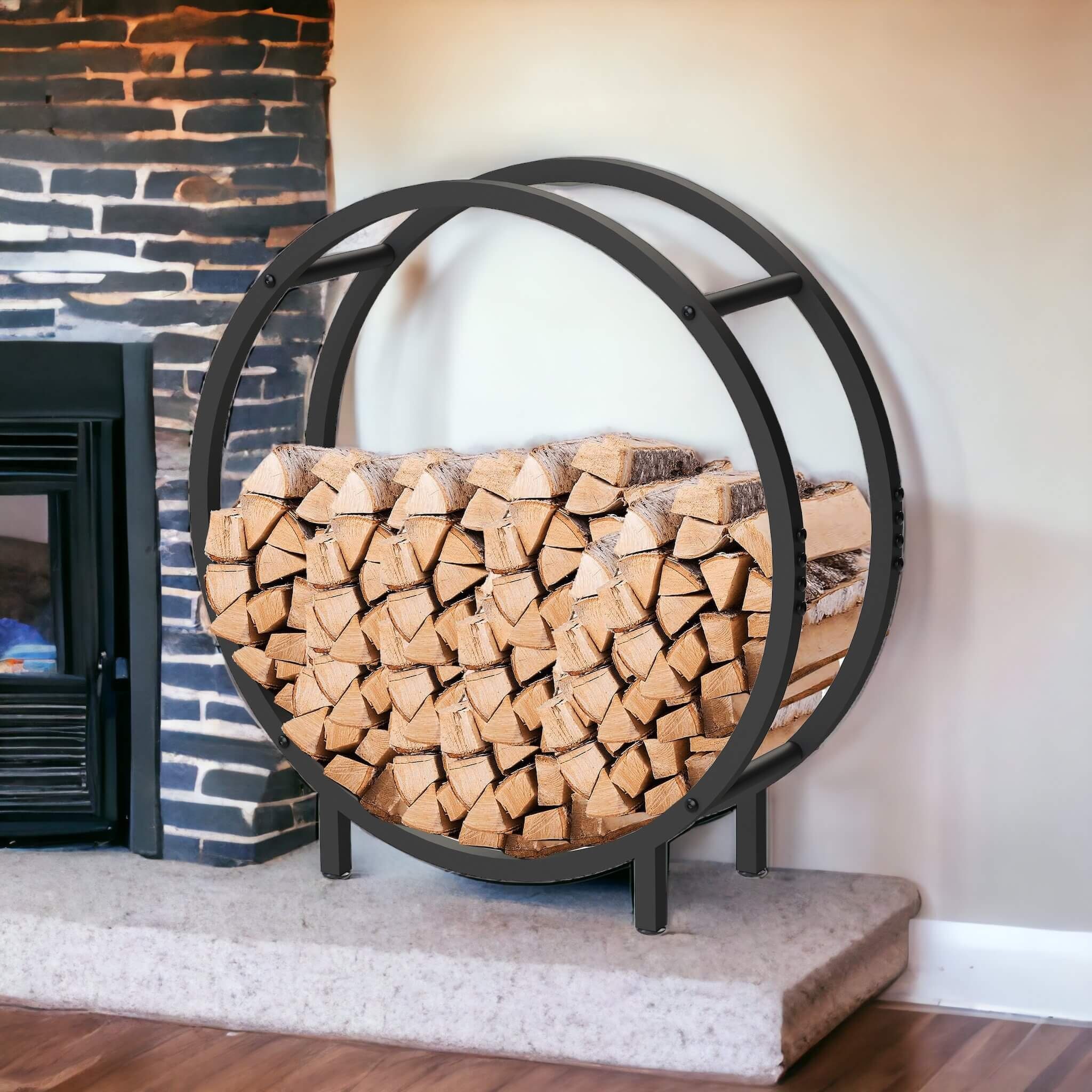 DanDiBo Kaminholzregal Kaminholzregal Metall Schwarz Rund 60 cm Kaminholzständer Kaminholz, Freistehendes Kaminholzregal