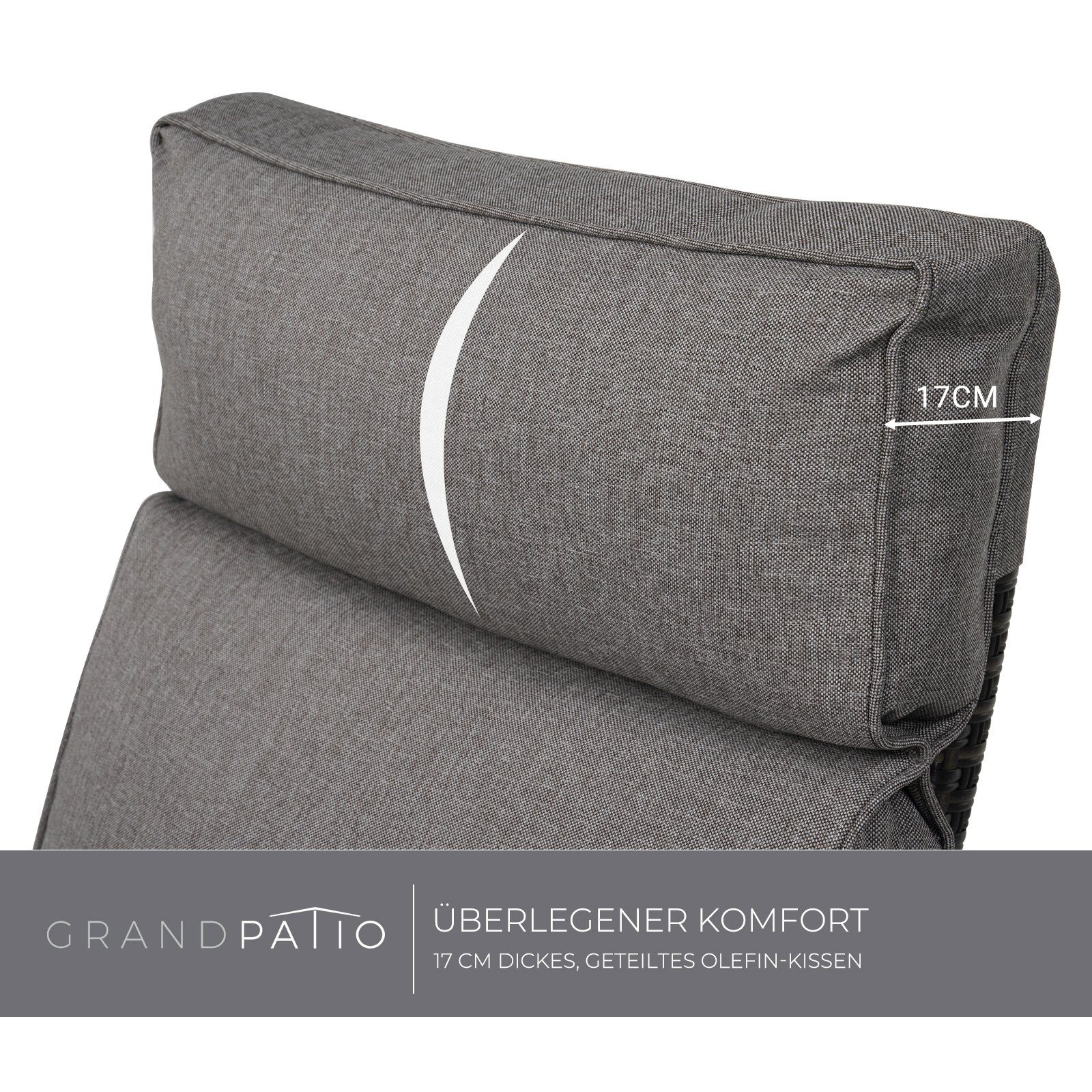 Grand patio Gartensessel Liegesessel mit Sitzkissen, Aluminiumgestell, verstellbare Rückenlehne, mit Klapptisch, mit 2 Knöpfen