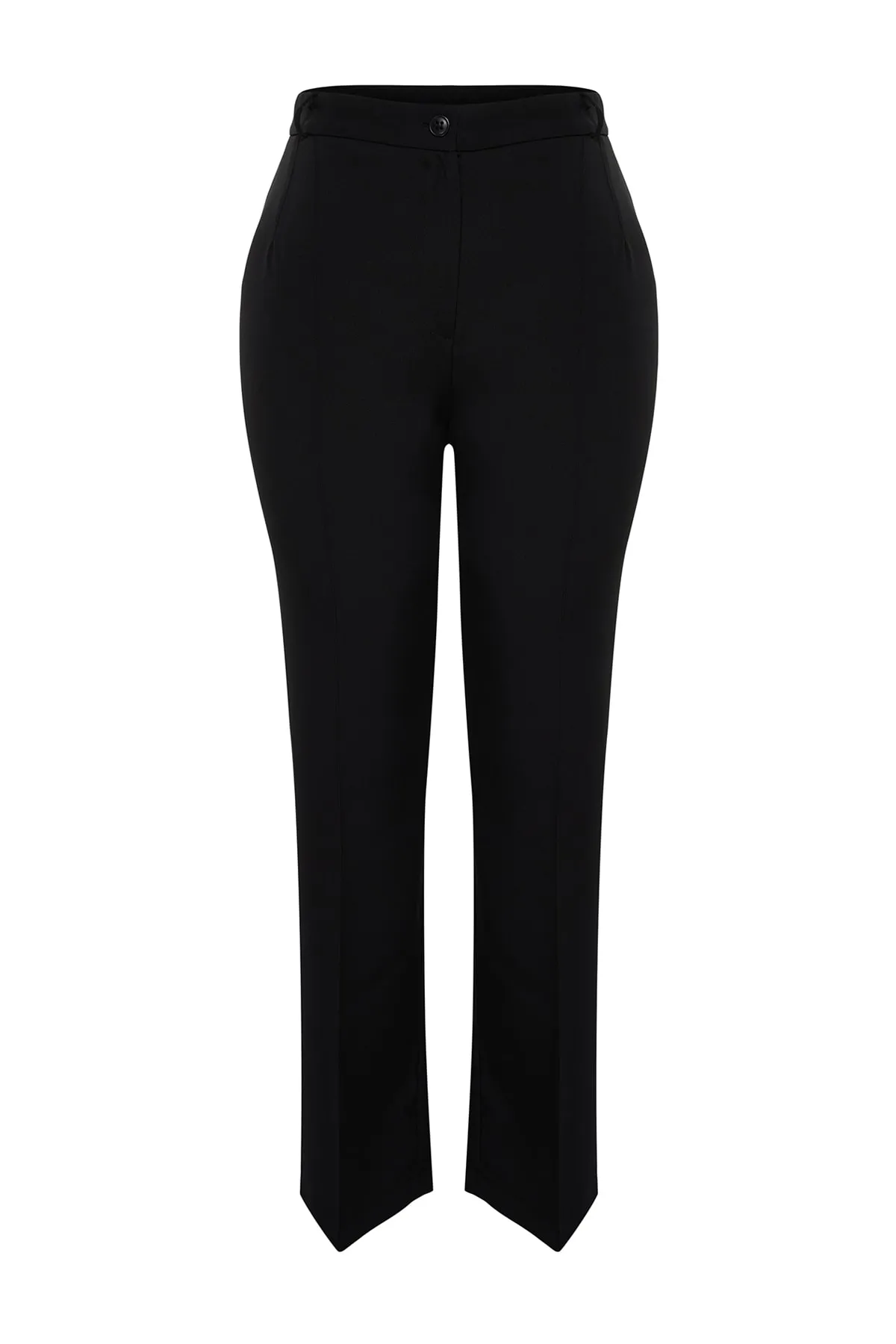 Trendyol Curve  Schwarze Hose mit hoher Taille und gerippten Nähten im spanischen Webstil TBBSS22PL0301