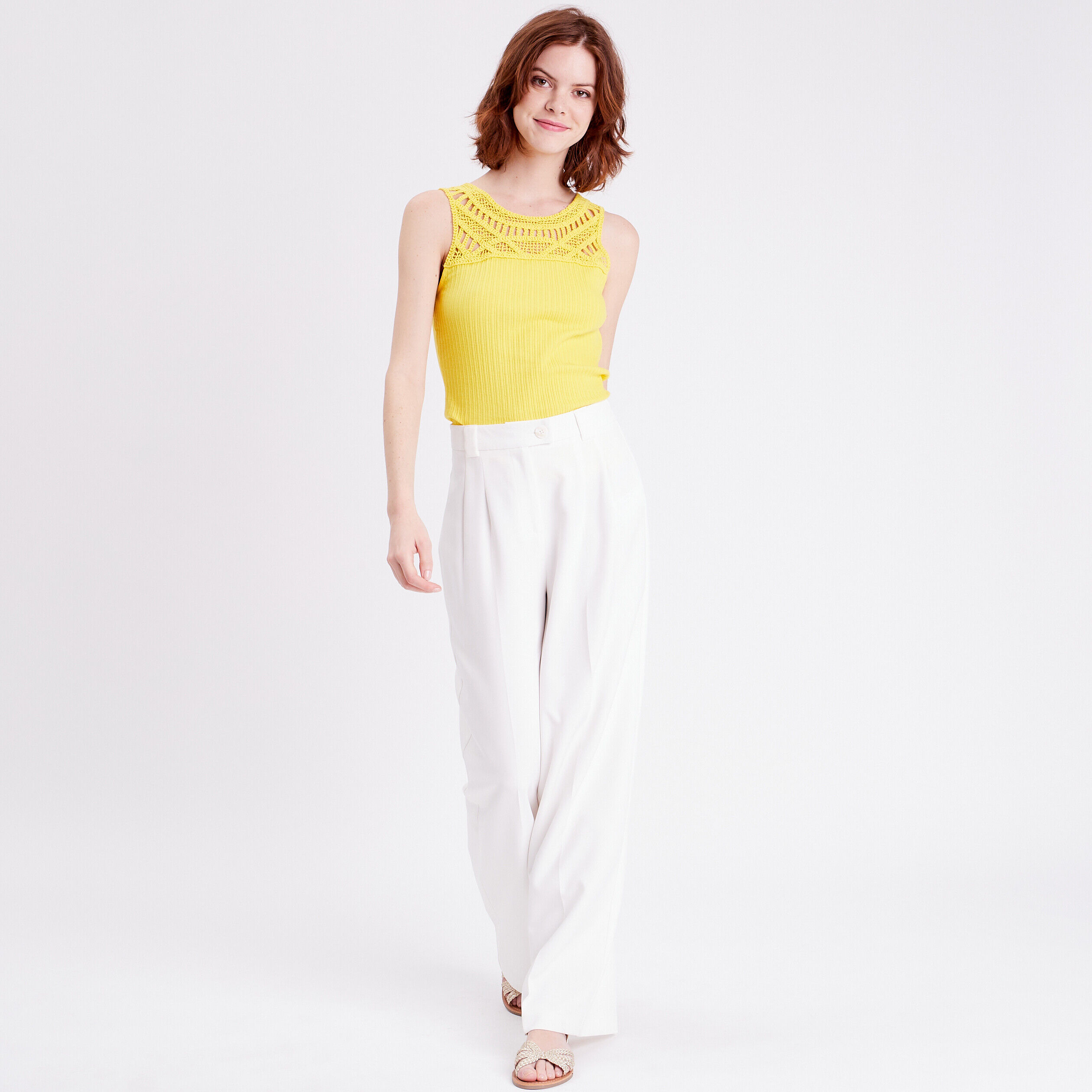 Débardeur détails crochet jaune fluo femme | Cache Cache