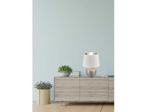 meineWunschleuchte LED Nachttischlampe, Dimmfunktion, LED wechselbar, Warmweiß, kleine Designer Fensterlampe für Fensterbank Lampenschirm Stoff H 26cm