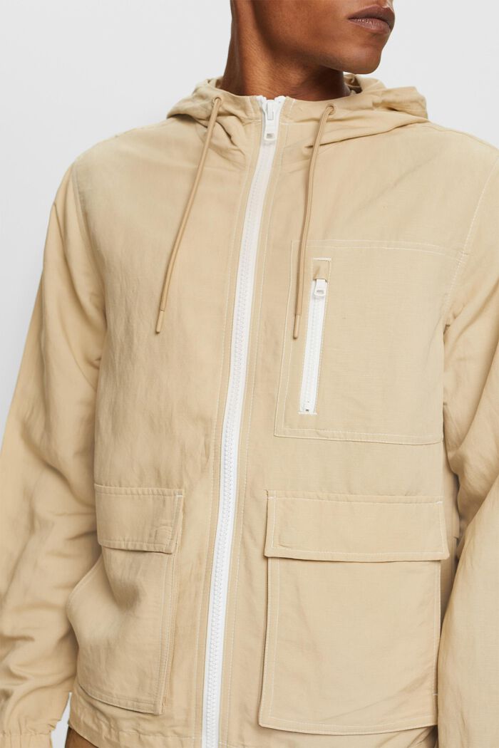 Übergangsjacke mit Kapuze, Leinenmix