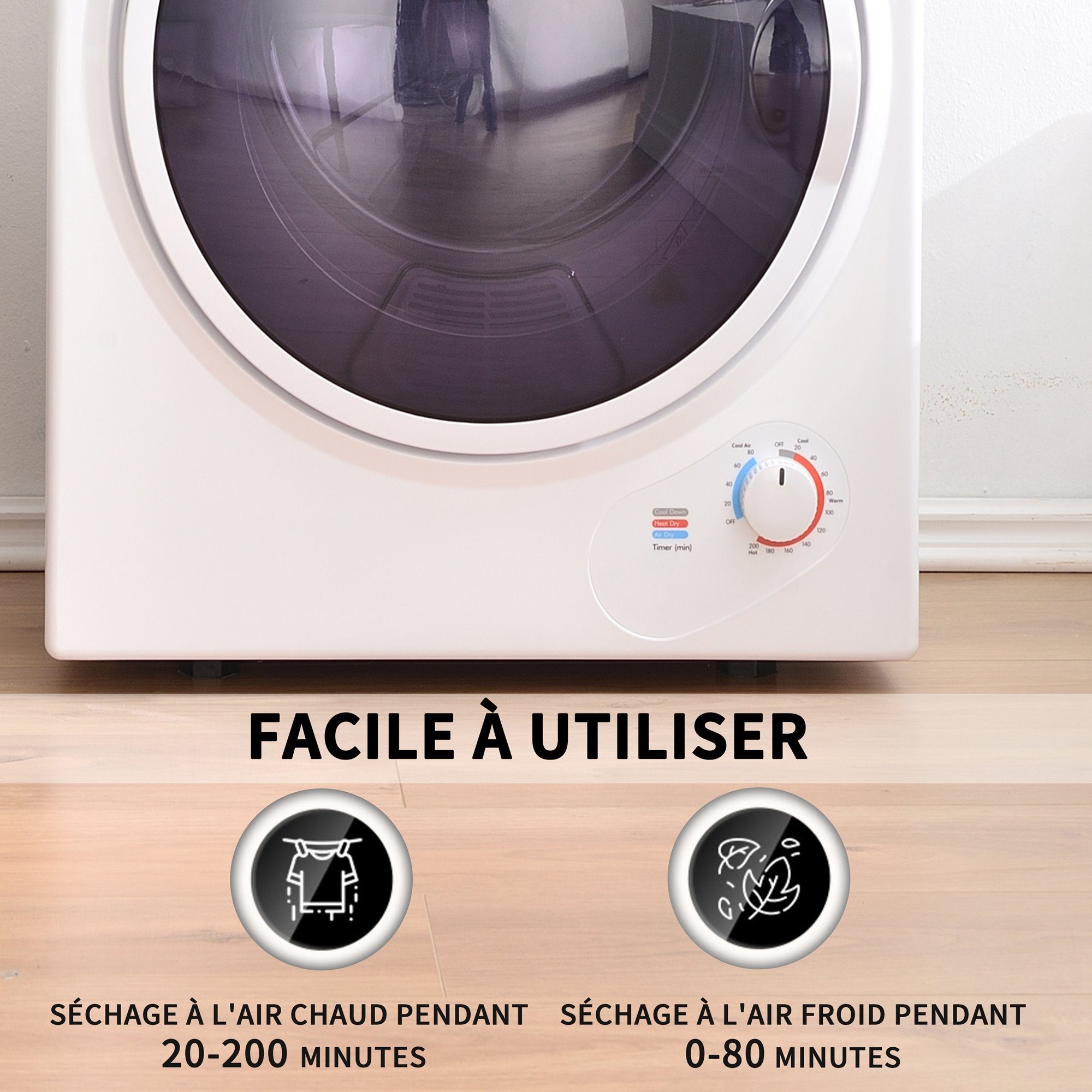 REDOM Ablufttrockner Mini tumble dryer, 2.5 kg, can be wall-mounted, simple operation, 2.5 kg, 200 minutes timer,dual filters,PTC ceramic heating,stainles steel drum