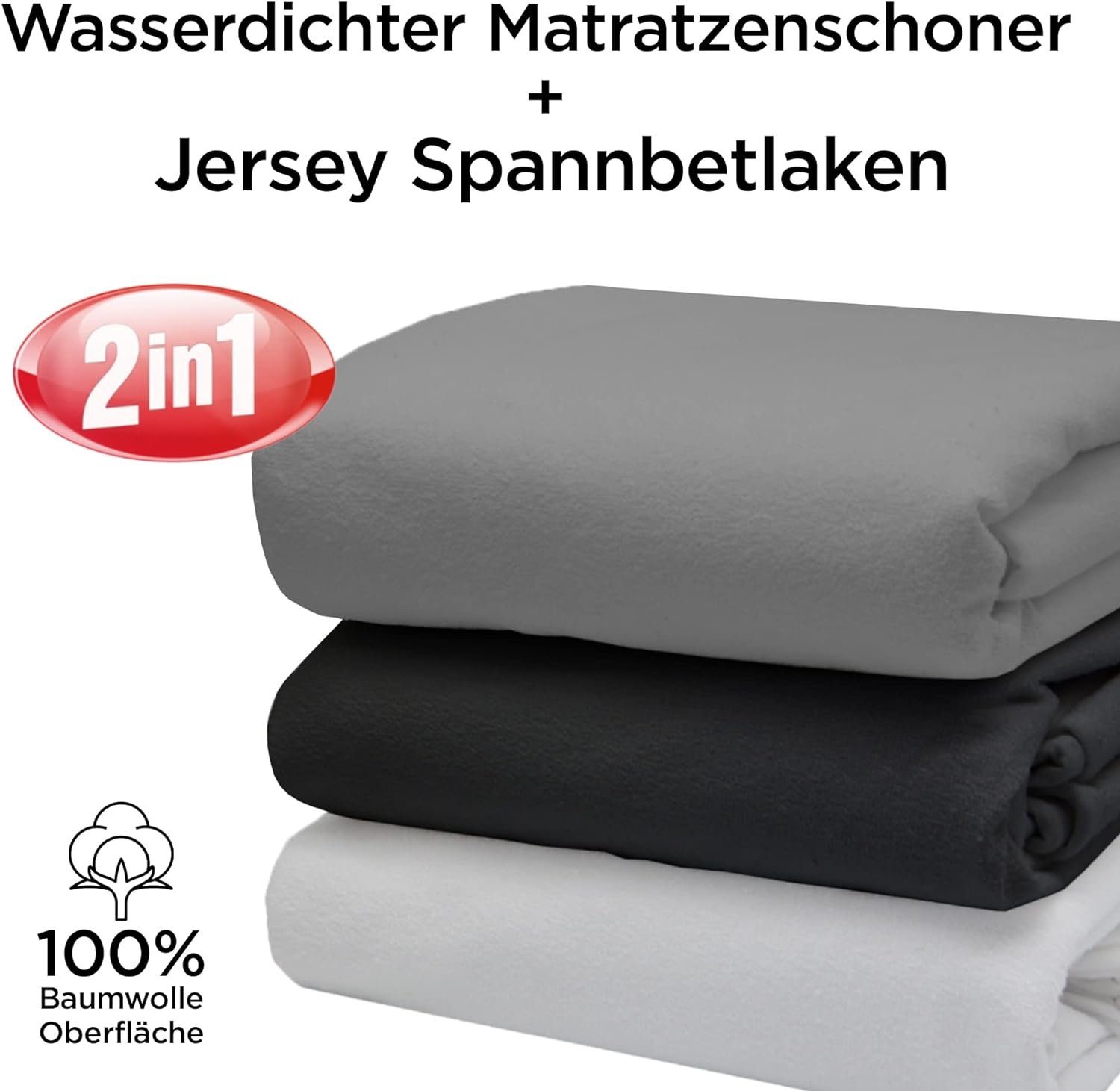 Matratzenschutzbezug Matratzenschoner Jersey Spannbettlaken (2in1) livessa, Spannbettlaken wasserdicht Spannbetttuch, Inkontinenz Nässeschutz