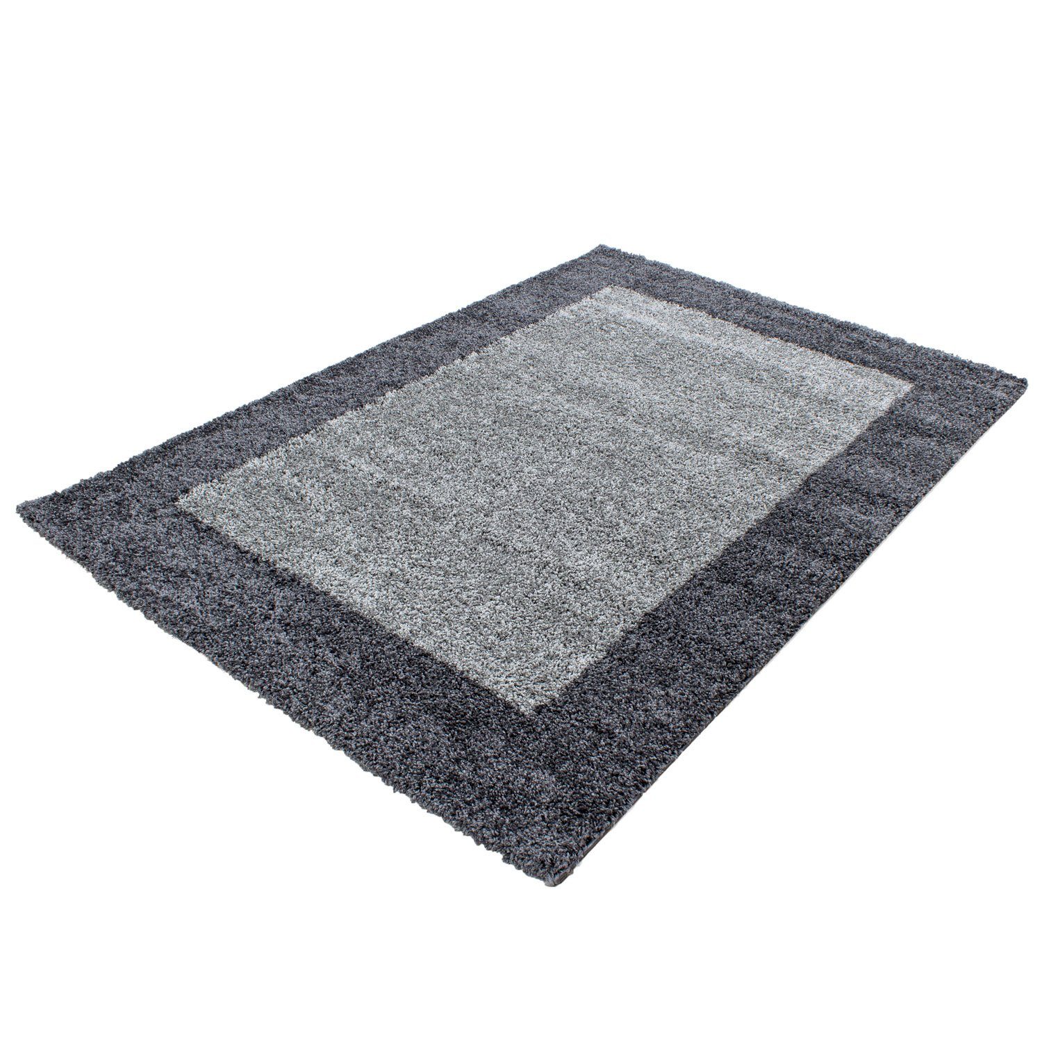 Hochflor-Teppich Bordüre Design, Carpetsale24, Läufer, Höhe: 30 mm, Teppich Wohnzimmer Bordüre Design Shaggy versch. farben und größen