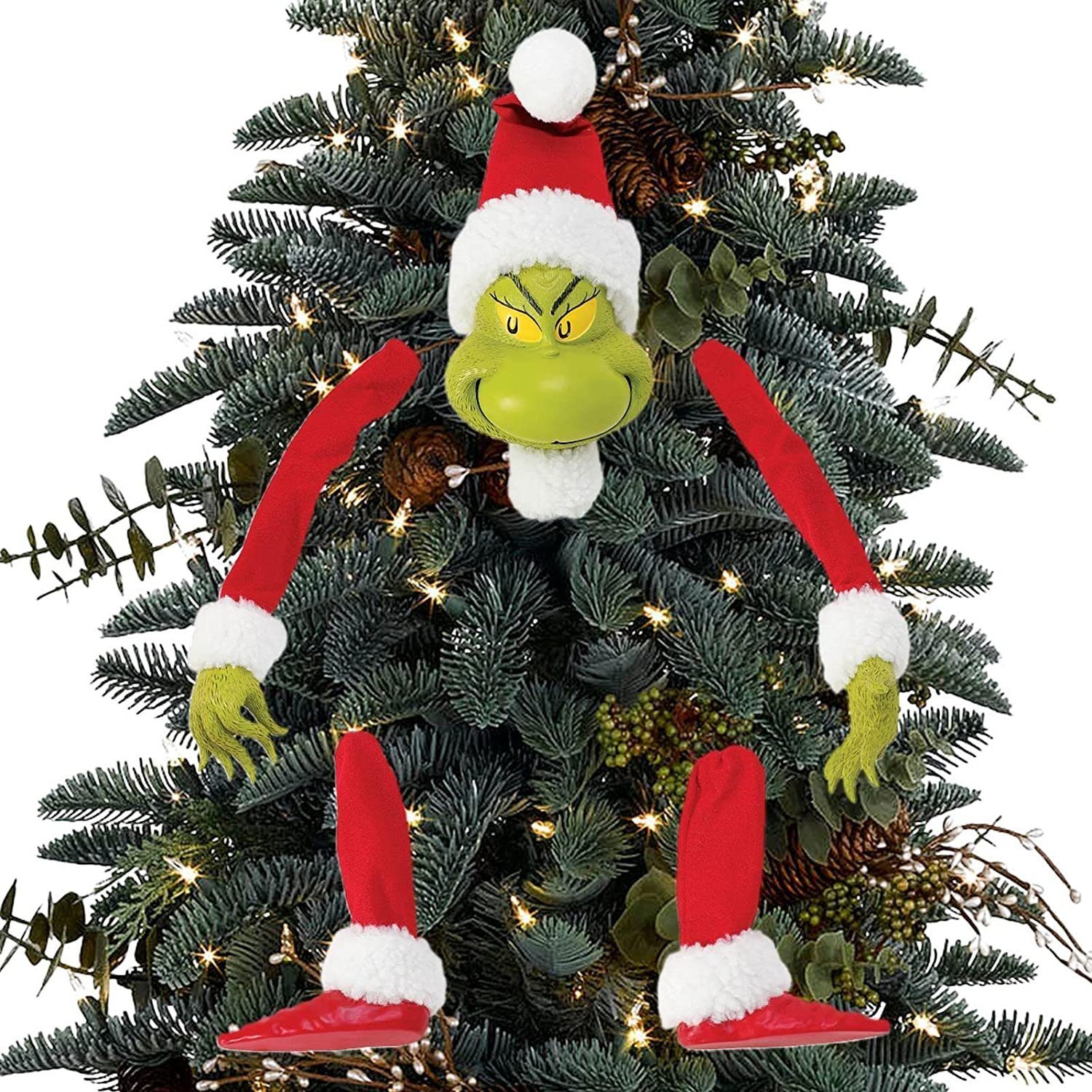 DOPWii Christbaumschmuck Grinch Weihnachtsbaum Dekoration,Elfen Kopf,Arme,Beine, Weihnachtself gefüllte Stuck Topper Girlande Ornamente