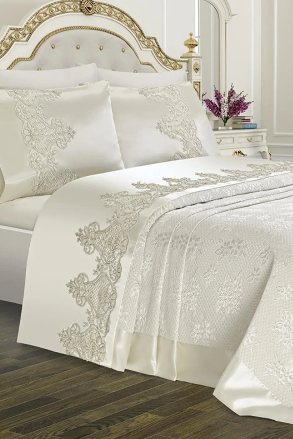 Çeyiz Diyarı  Doppeltes Mitgift-Piqué-Set Dubai Plain Cream 206105