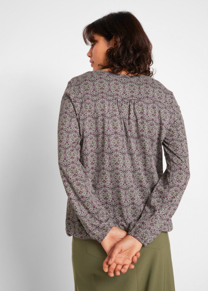Bedrucktes Langarmshirt mit Henley-Kragen