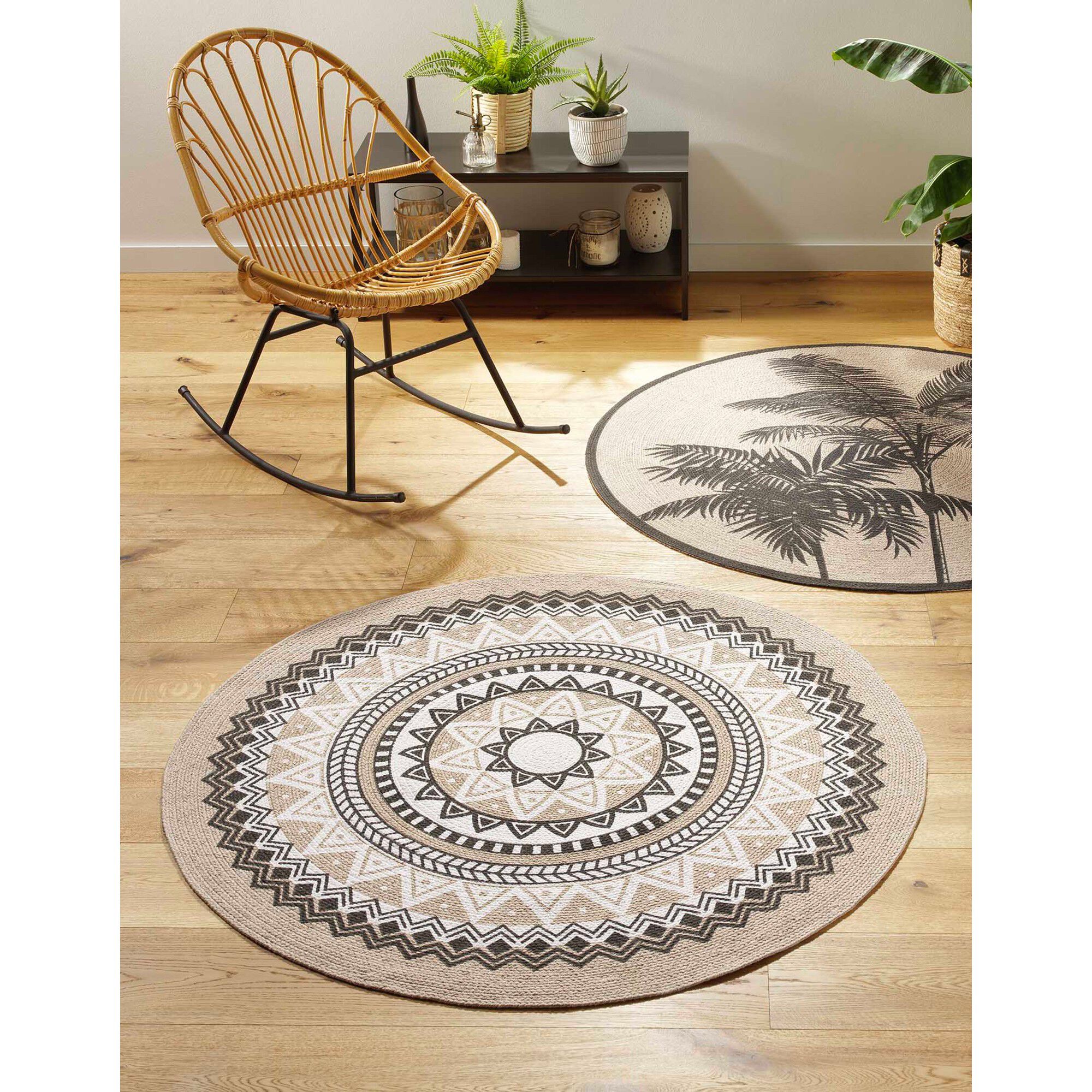 Tapis rond imprimé ethnique