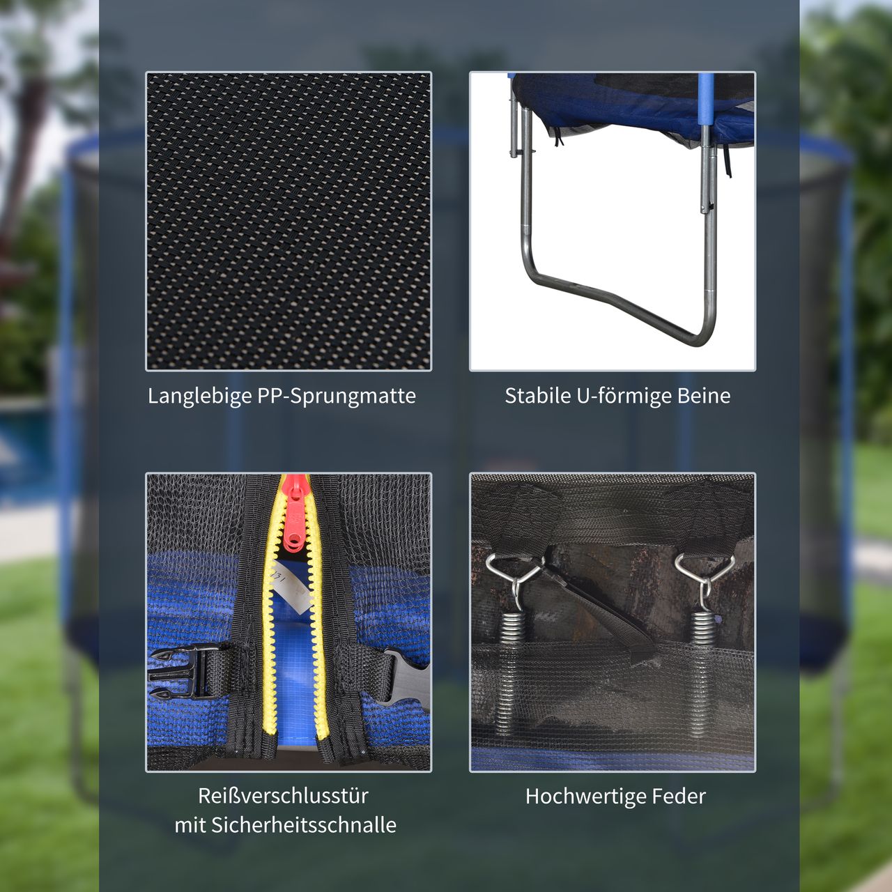 HOMCOM Trampolin mit Sicherheitsnetz Gartentrampolin für Innen- und Außenbereich Blau Schwarz bis 113,6 kg Ø305 x 248H cm
