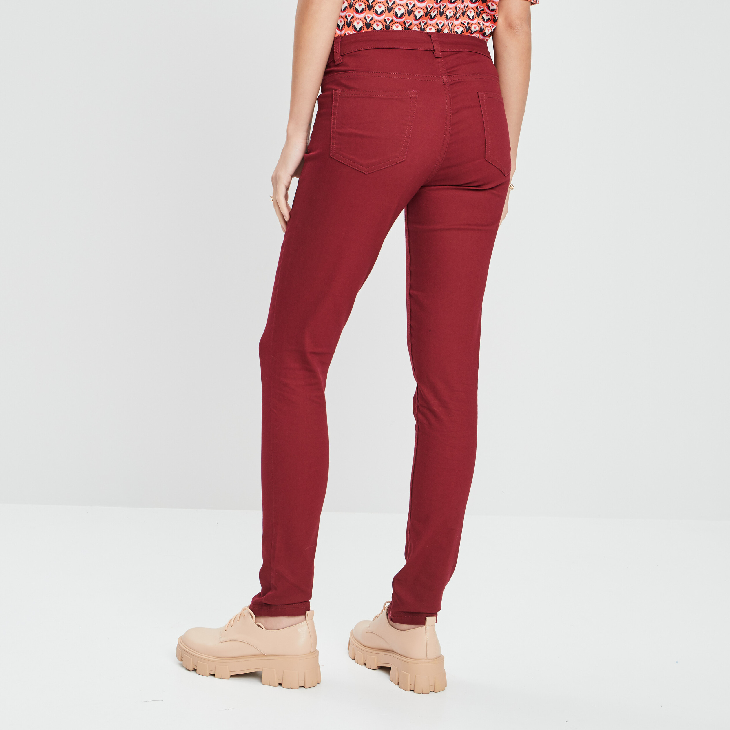 Pantalon slim taille normale bordeaux femme | La Halle