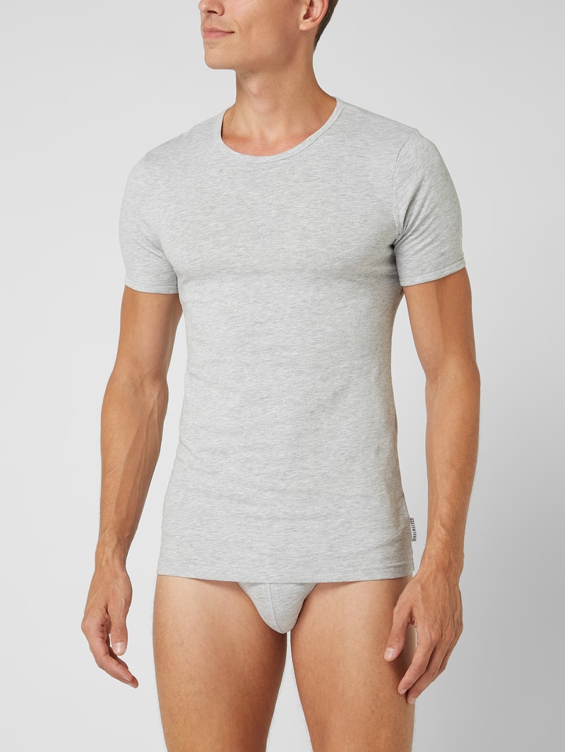 T-Shirt mit Stretch-Anteil im 2er-Pack in mittelgrau meliert