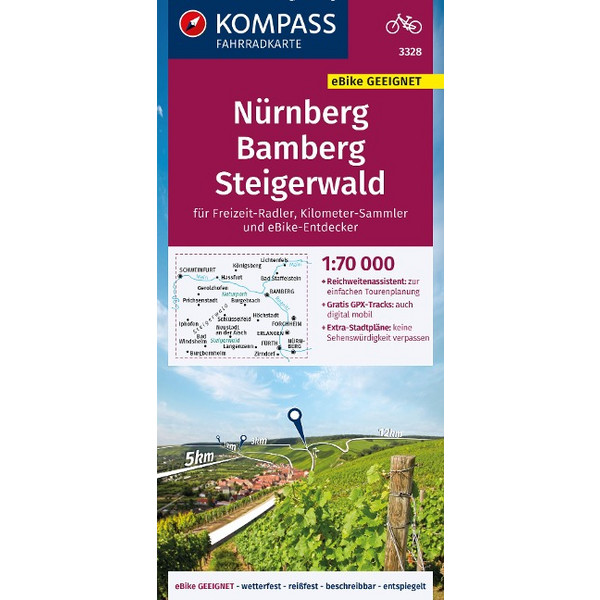KOMPASS FAHRRADKARTE 3328 NÜRNBERG, BAMBERG, STEIGERWALD