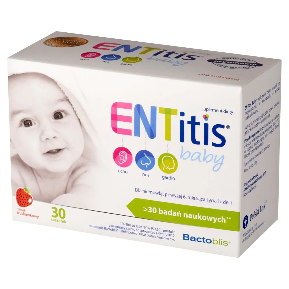 ENTitis Baby, maišeliai kūdikiams nuo 6 mėnesių ir vaikams, braškių skonio