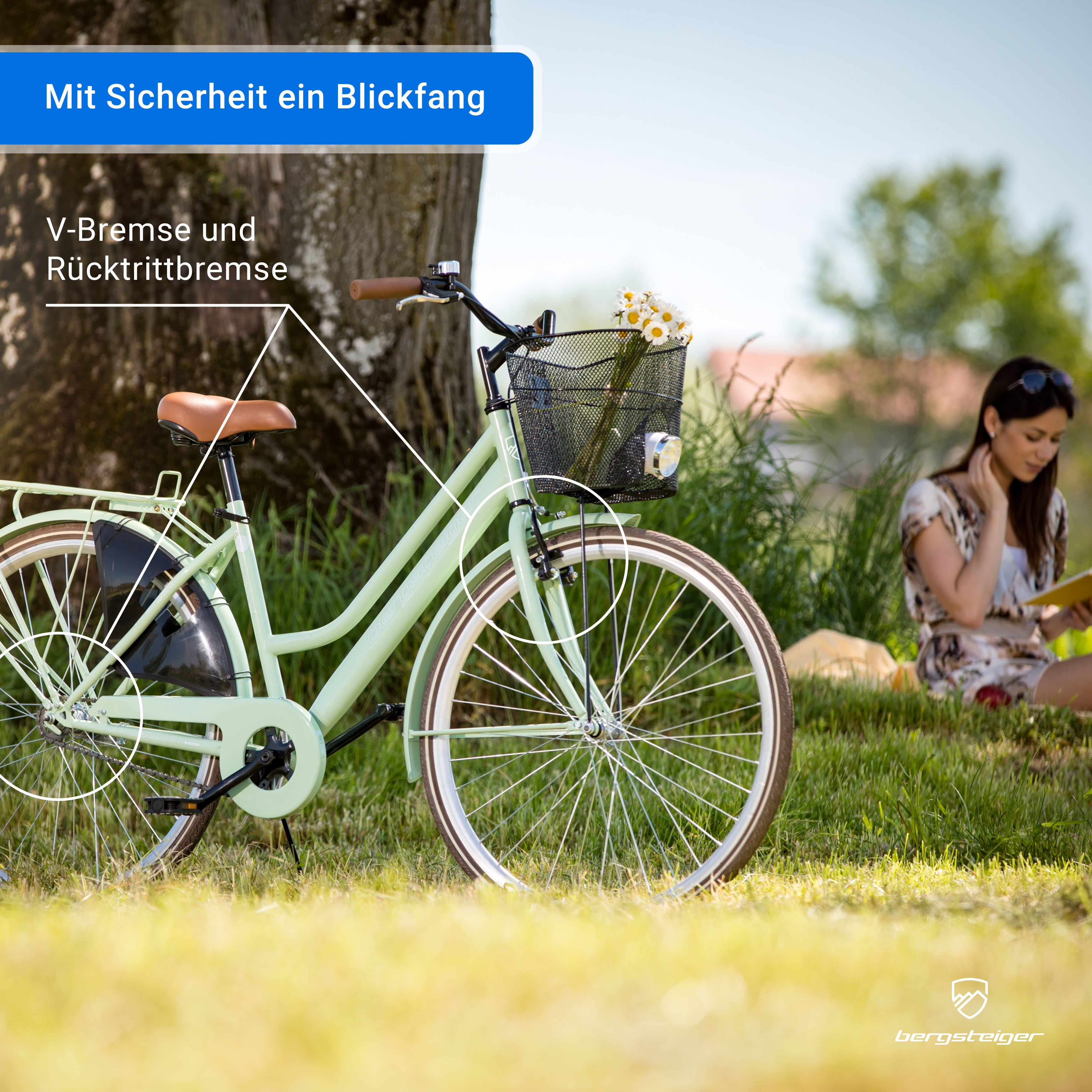 bergsteiger Cityrad Amsterdam 26, 28 Zoll Damenfahrrad, ab 150 cm, Korb, 1 Gang