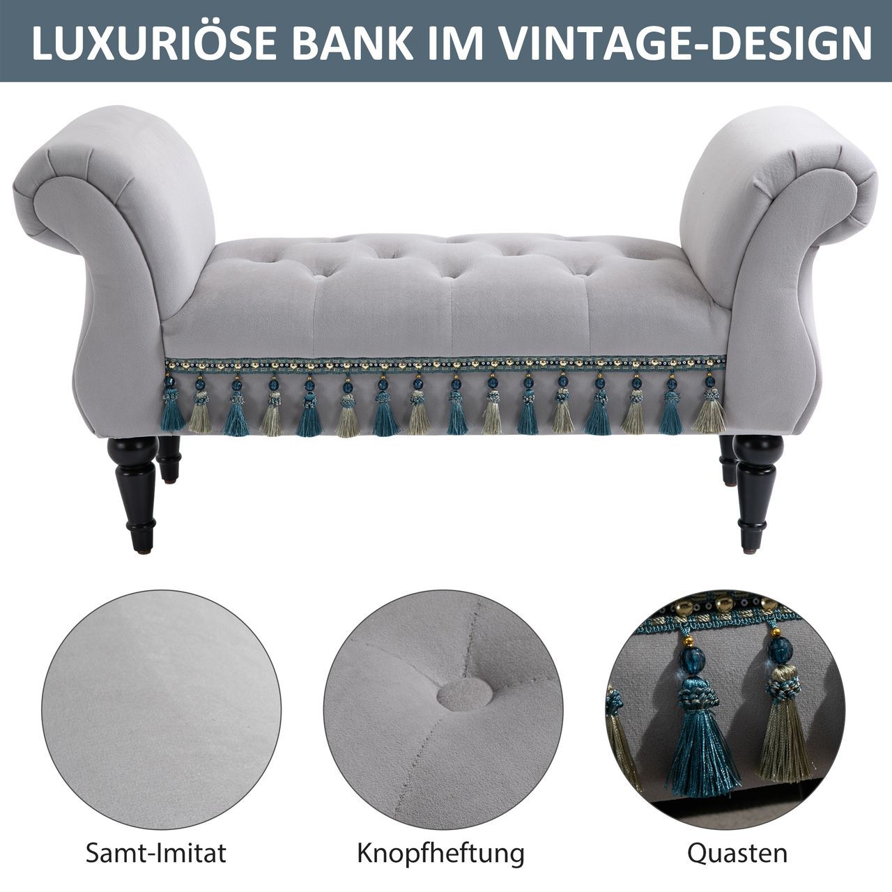 HOMCOM Luxus Sitzbank Polsterbank Hockerbank Schaumstoff Grau 117 x 40 x 58 cm