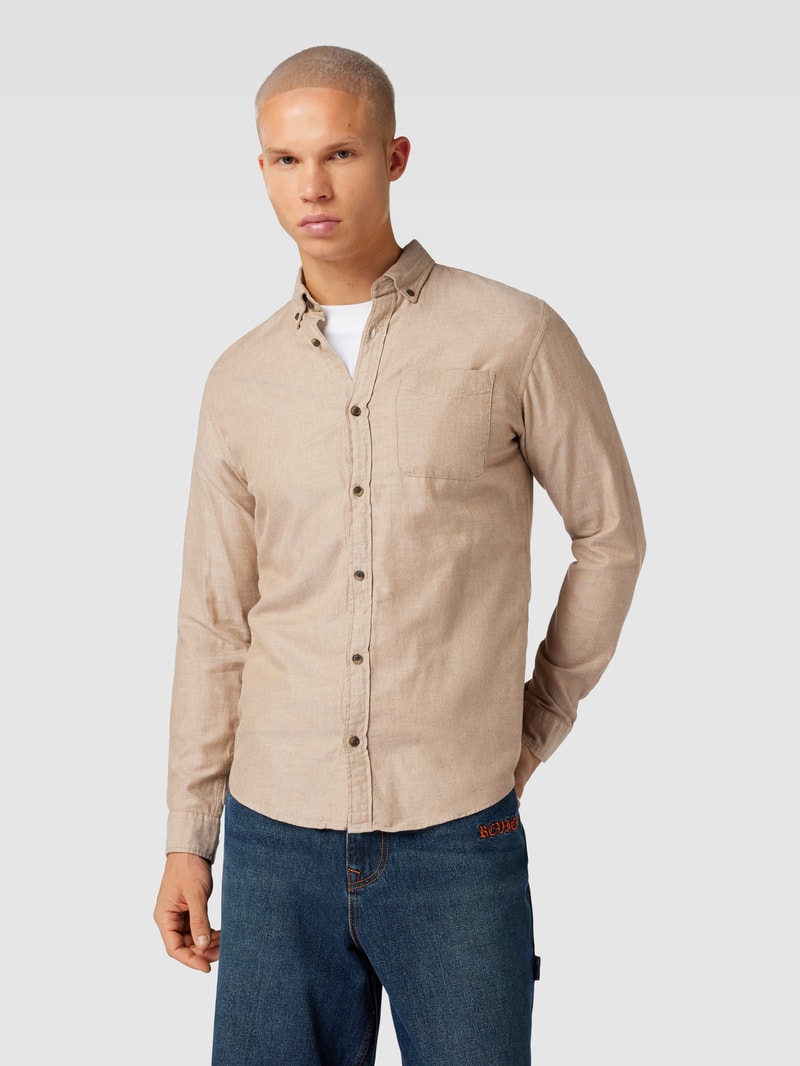 Regular Fit Freizeithemd mit Button-Down-Kragen Modell 'CLASSIC' in beige meliert