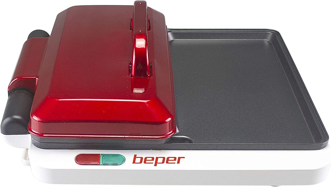 beper Beper P101CUD500 Multifunktionsgrill in Rot mit Antihaft-Beschichtung & 4 Kochflächen