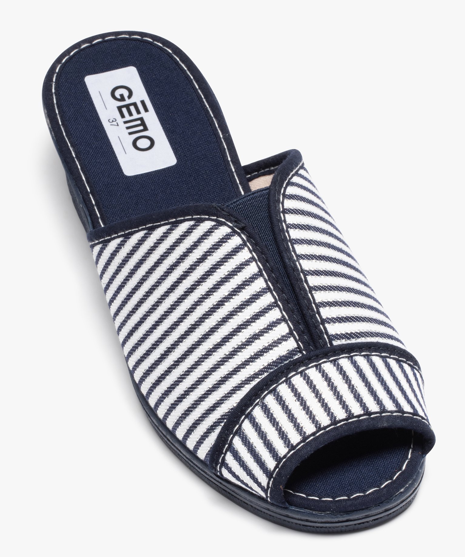 Mules femme à talon compensé et en tissu marine | GEMO