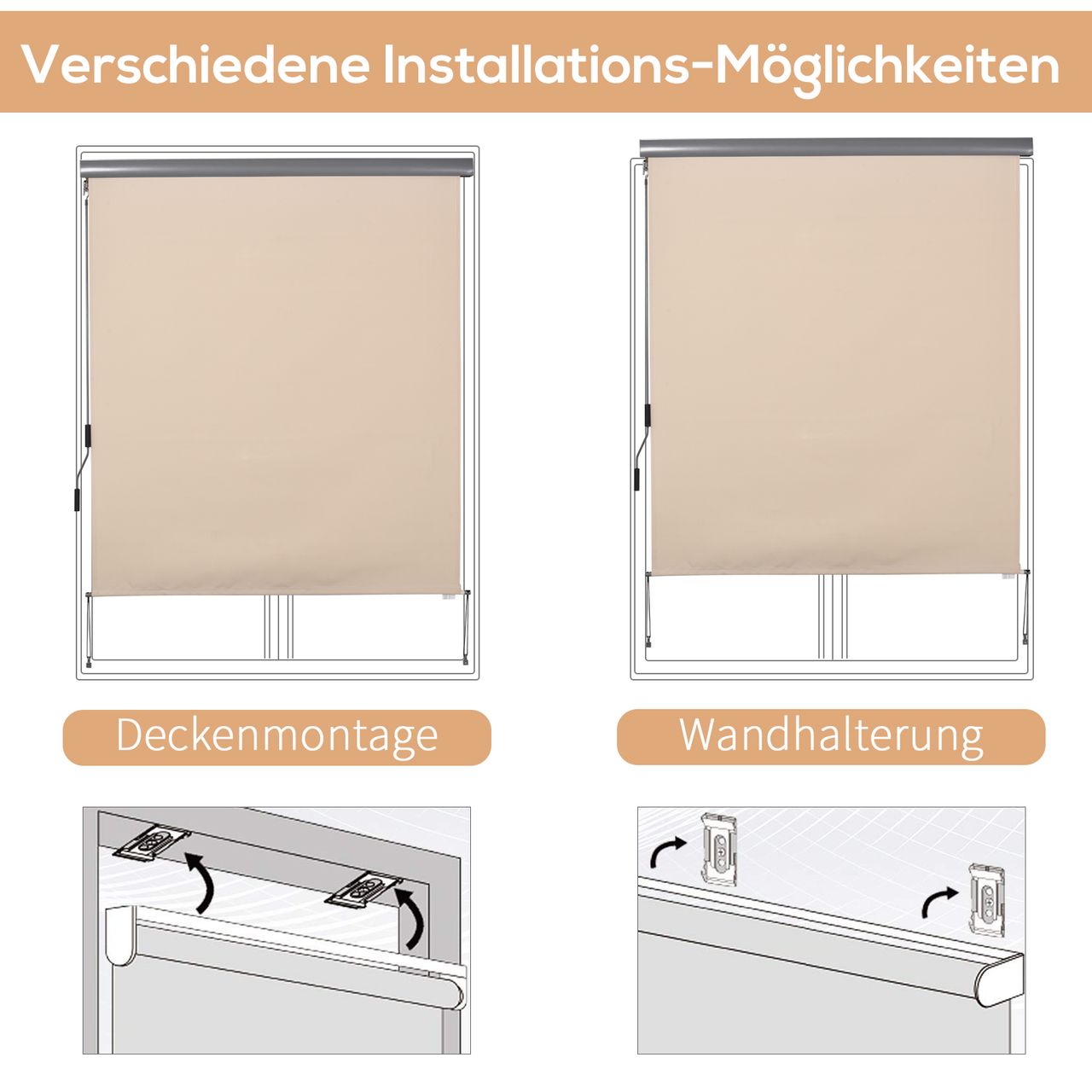 Outsunny Senkrechtmarkise Balkonmarkise Vertikalmarkise Seitenrollo Sichtschutz mit Handkurbel Cremeweiß 160 x 250 cm