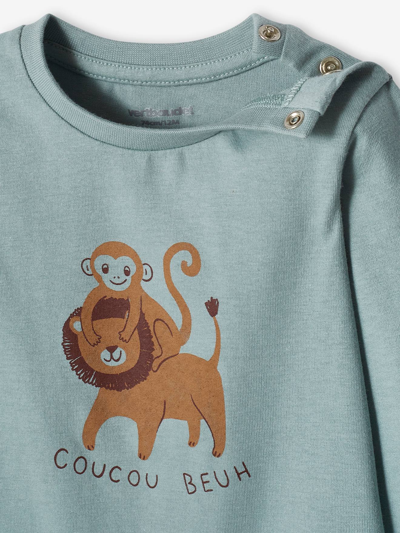Lot de 2 T-shirts basics bébé motif animal et rayé bleu grisé