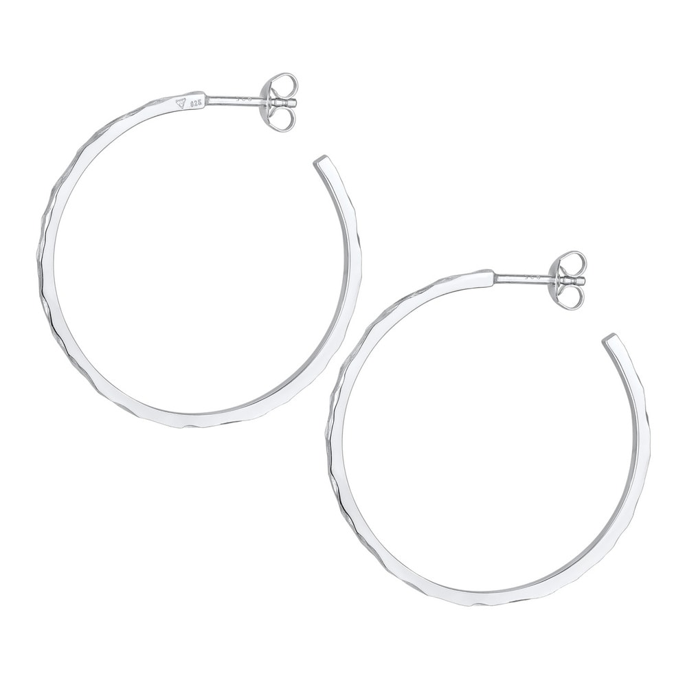 Elli Elli Boucles d'Oreilles Femmes Créoles Fiche Martelé en argent sterling 925 Boucles d'oreilles