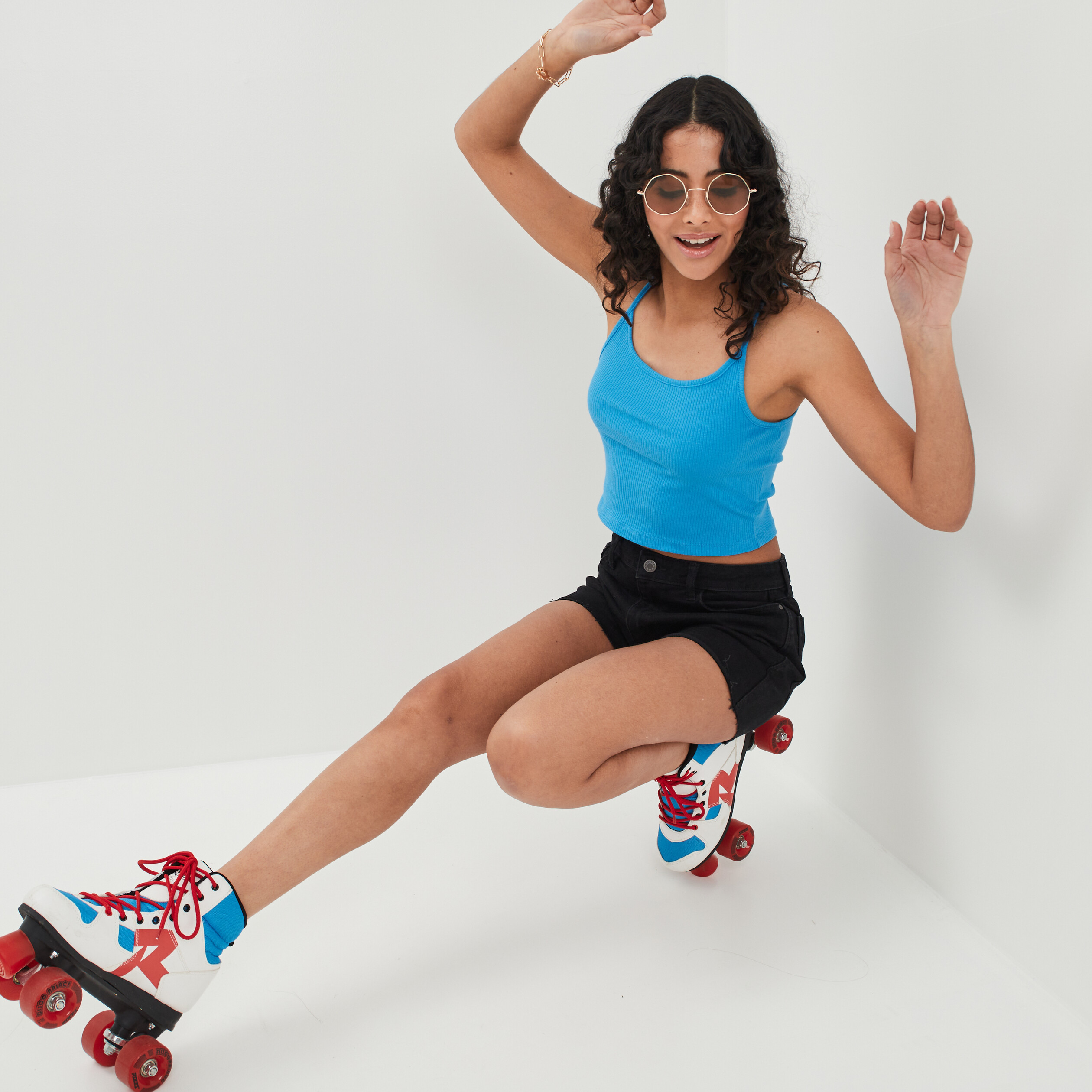 Débardeur cropped côtelé bleu femme | La Halle
