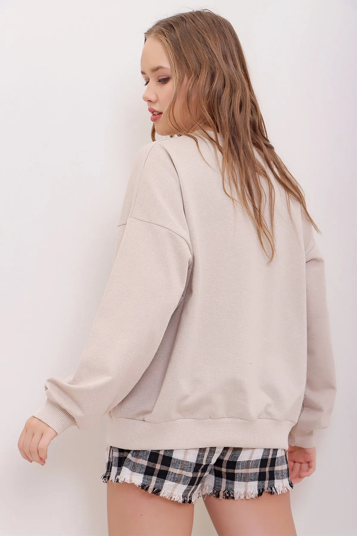 Trend Alaçatı Stili  Sweatshirt - Beige - Oversized