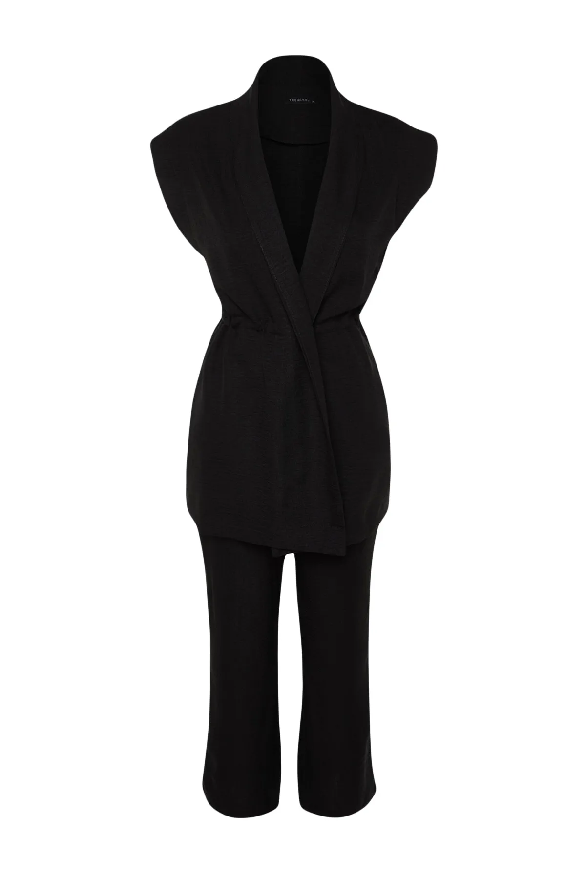 Trendyol Modest  Schwarzes, innen gebundenes Kimono-Hosen-Set in Leinenoptik TCTSS23US00061