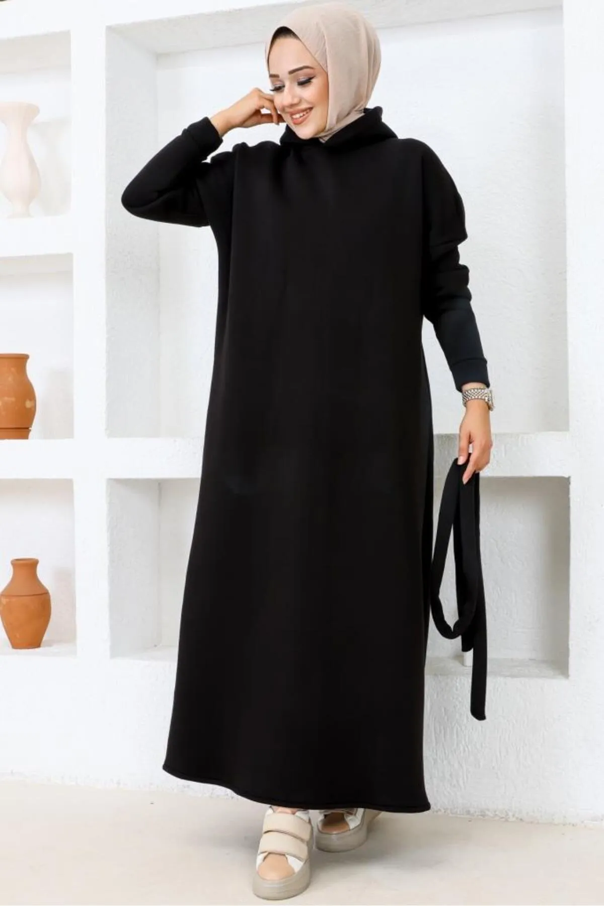 benguen  5651 Dreifädiges Kapuzenkleid Schwarz