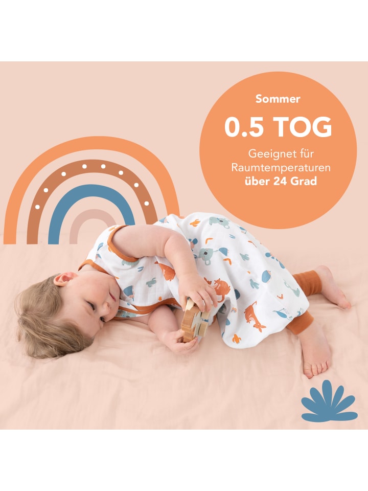 Schlummersack Musselin Schlafsack mit Füßen, 0.5 TOG in Braun günstig kaufen