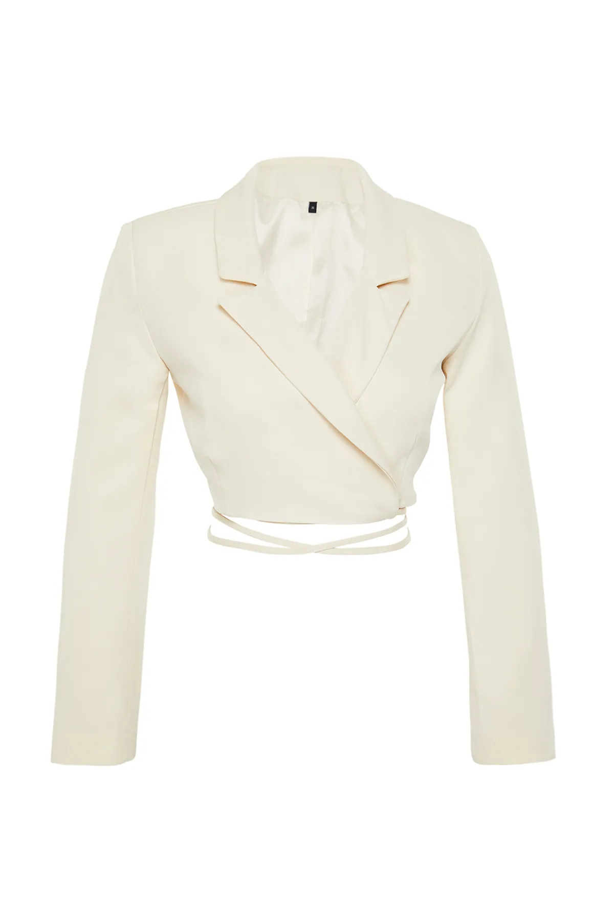 Trendyol Collection  Beigefarbener zweireihiger Blazer mit bauchfreiem Webfutter TWOAW23BC00100