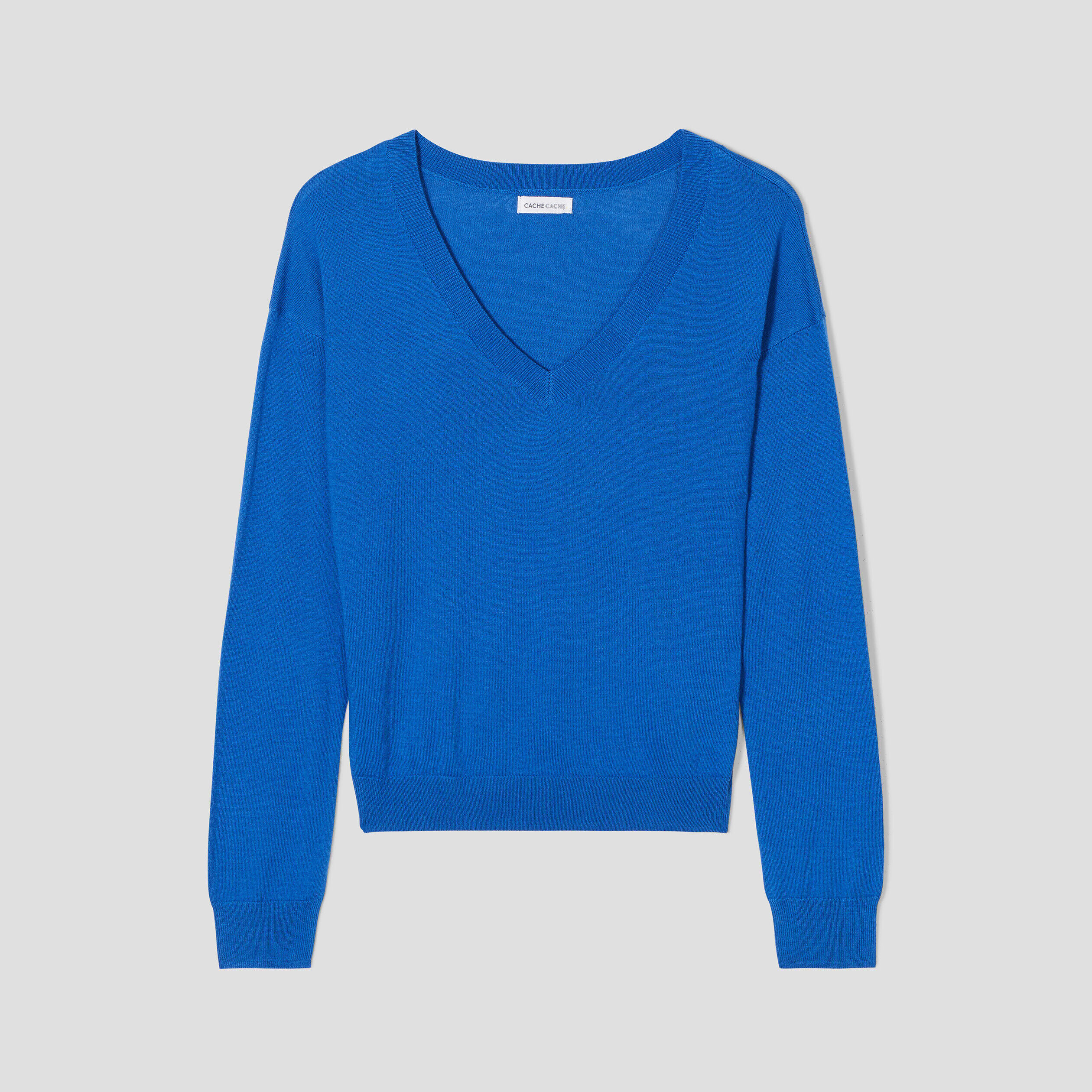 Pull col en V bleu roi femme | Cache Cache