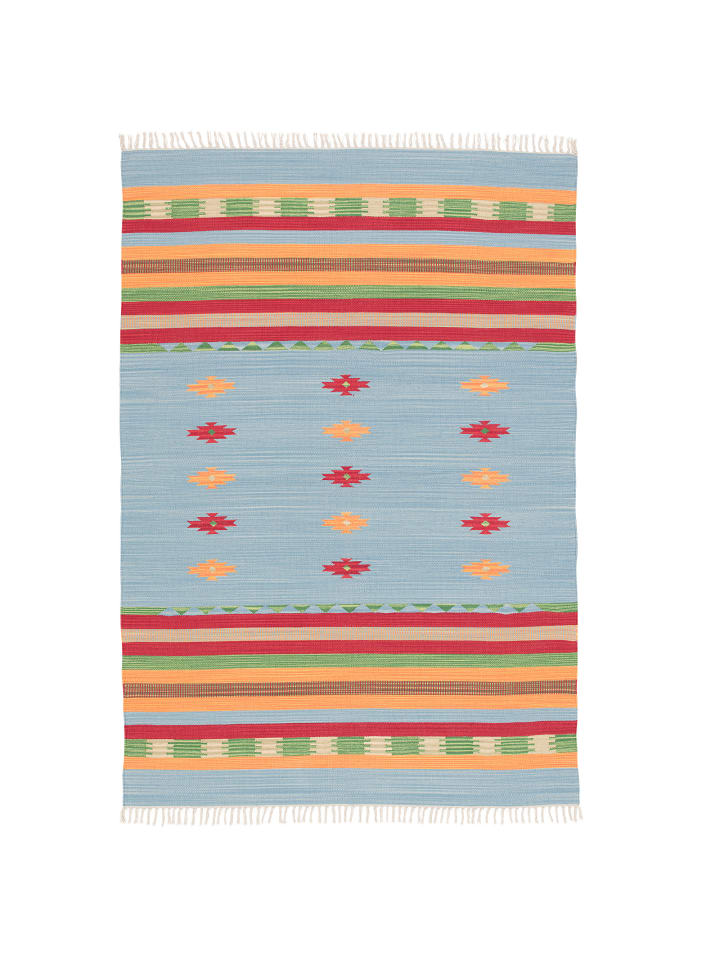 Pergamon Baumwolle Natur Kelim Teppich Lina Stripes in Blau günstig kaufen