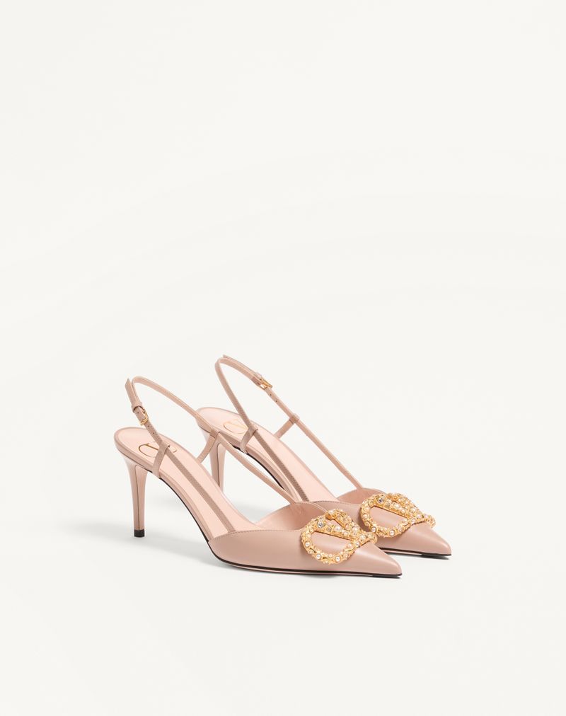 VLogo Signature slingback pumps i kalveskind med juvelbesat logo 80 mm