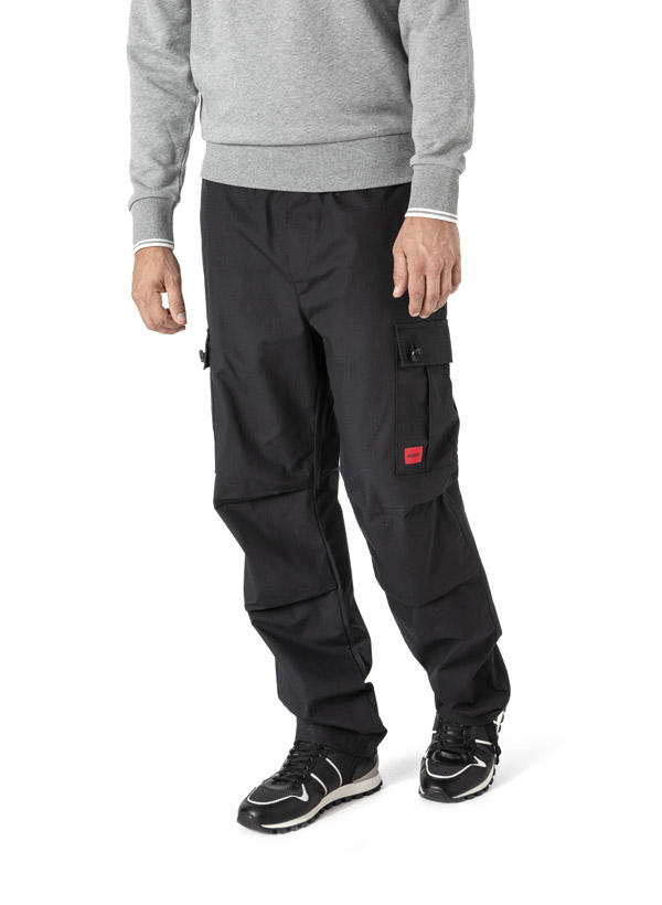 HUGO, Cargohose, Baumwolle, schwarz