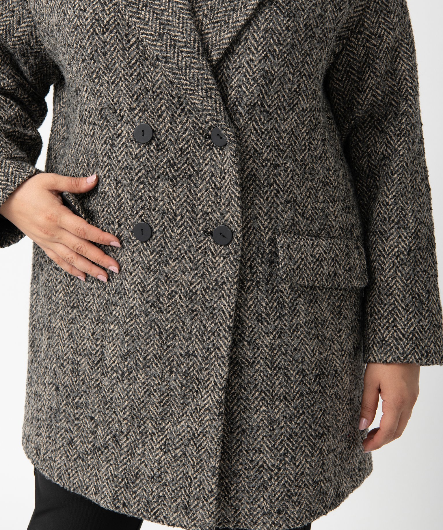 Manteau femme grande taille mi-long à chevrons beige | GEMO