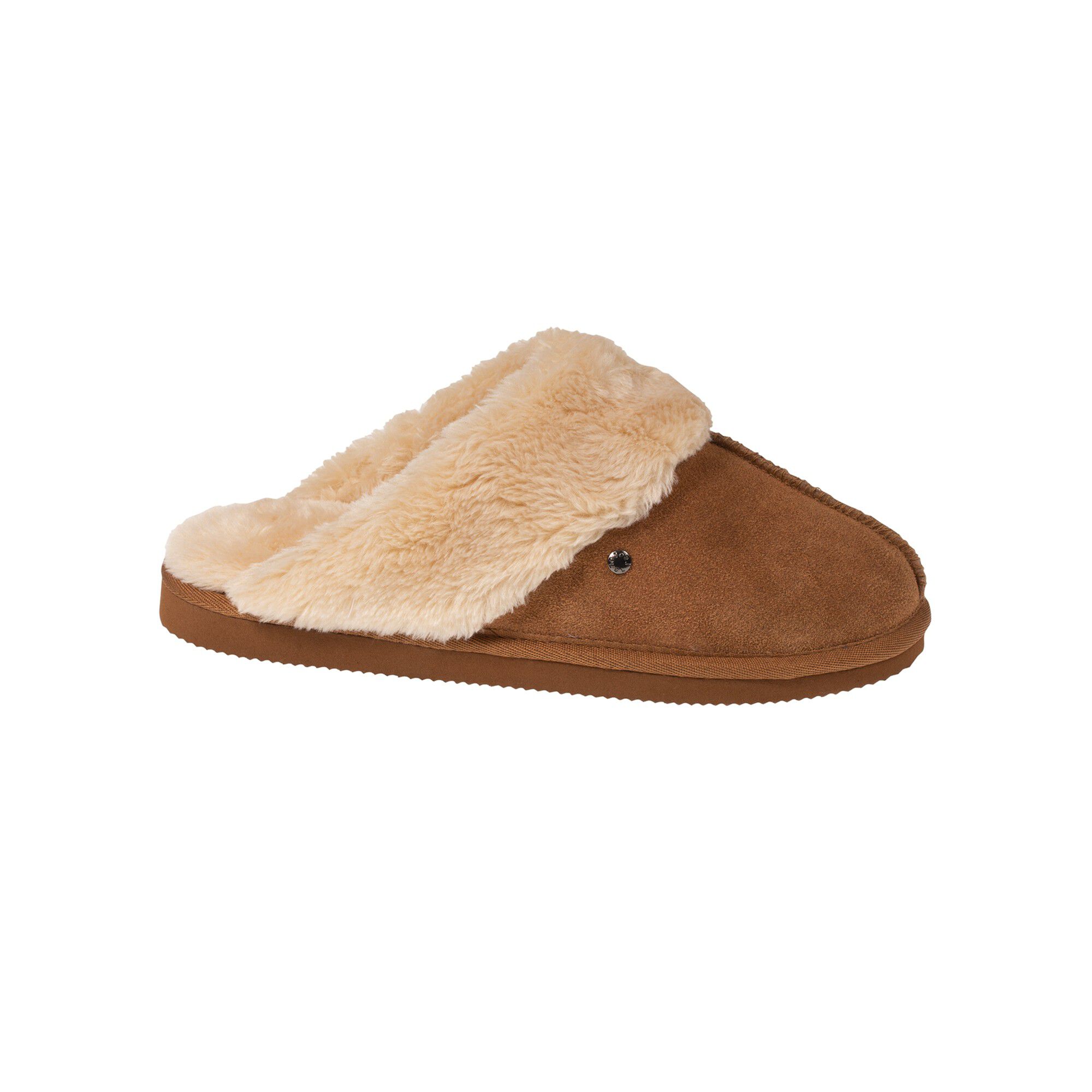 Chaussons mules plates cuir et fausse fourrure