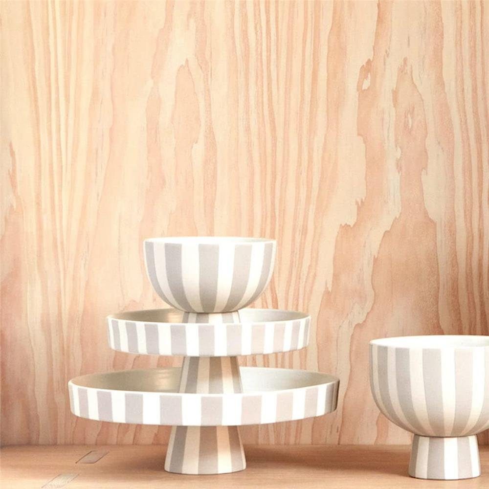 OYOY Dekovase Toppu High, Blumenvase Beige/Grau Hoch Schmal Gestreift Keramik 31 x 8,5 cm