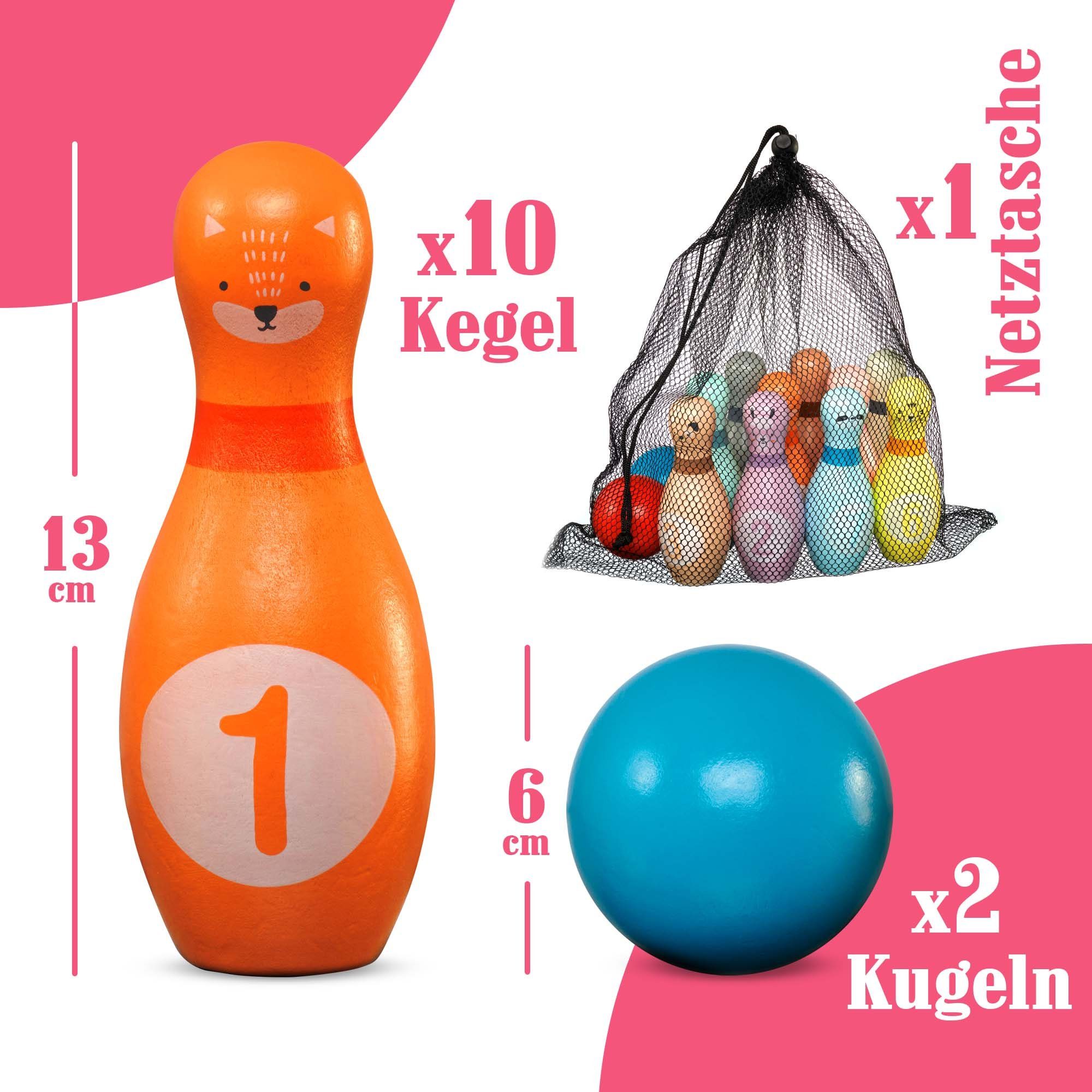Pink Papaya Spiel, Familienspiel Kegelspiel für Kinder Kids Bowling Set, Indoor & Outdoor, Robust und liebvevoll gestaltet