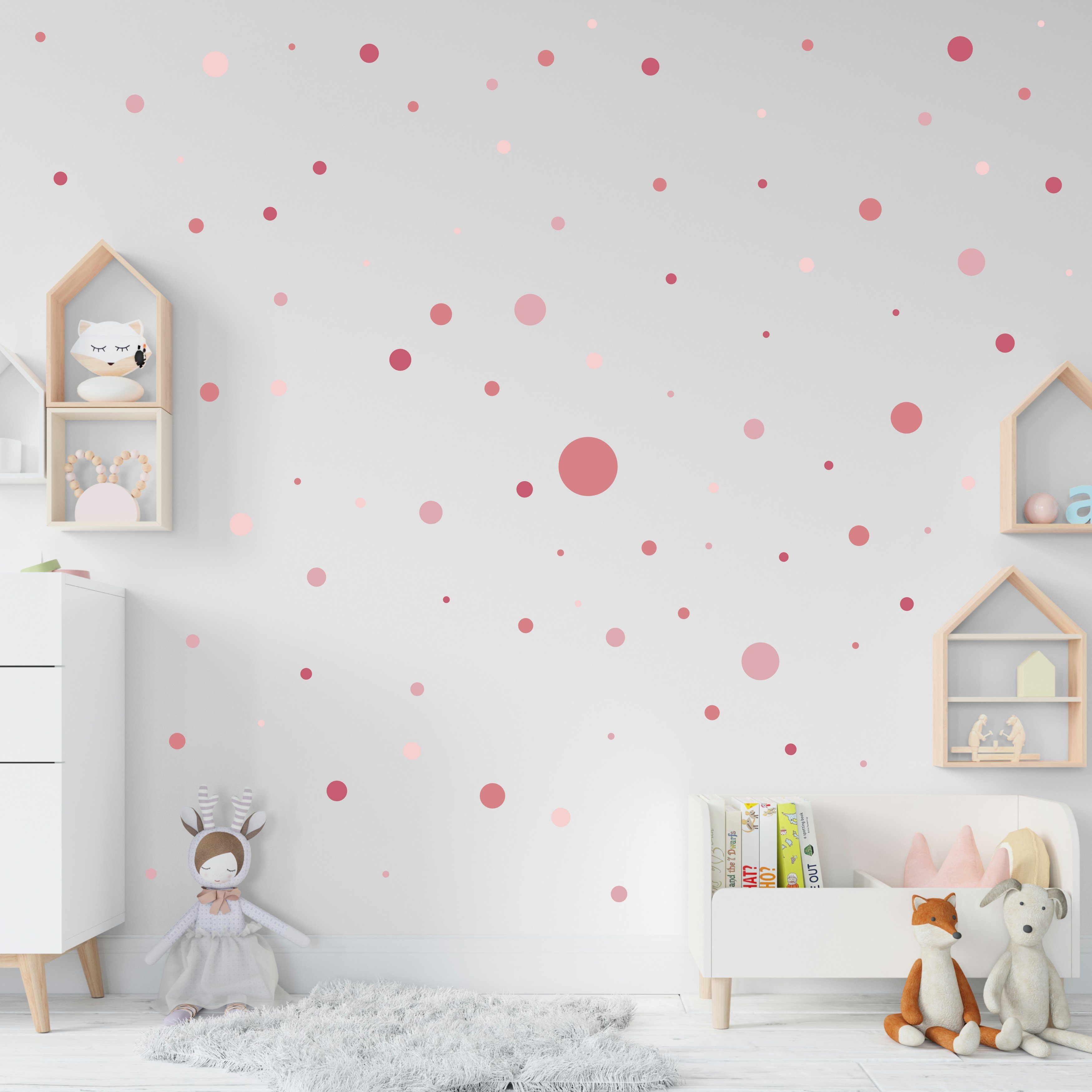 PUNALU Wandtattoo Kreis Set 176 Stück Wandtattoo für Babyzimmer Kinderzimmer Aufkleber, selbstklebend, rückstandslos abziehbar
