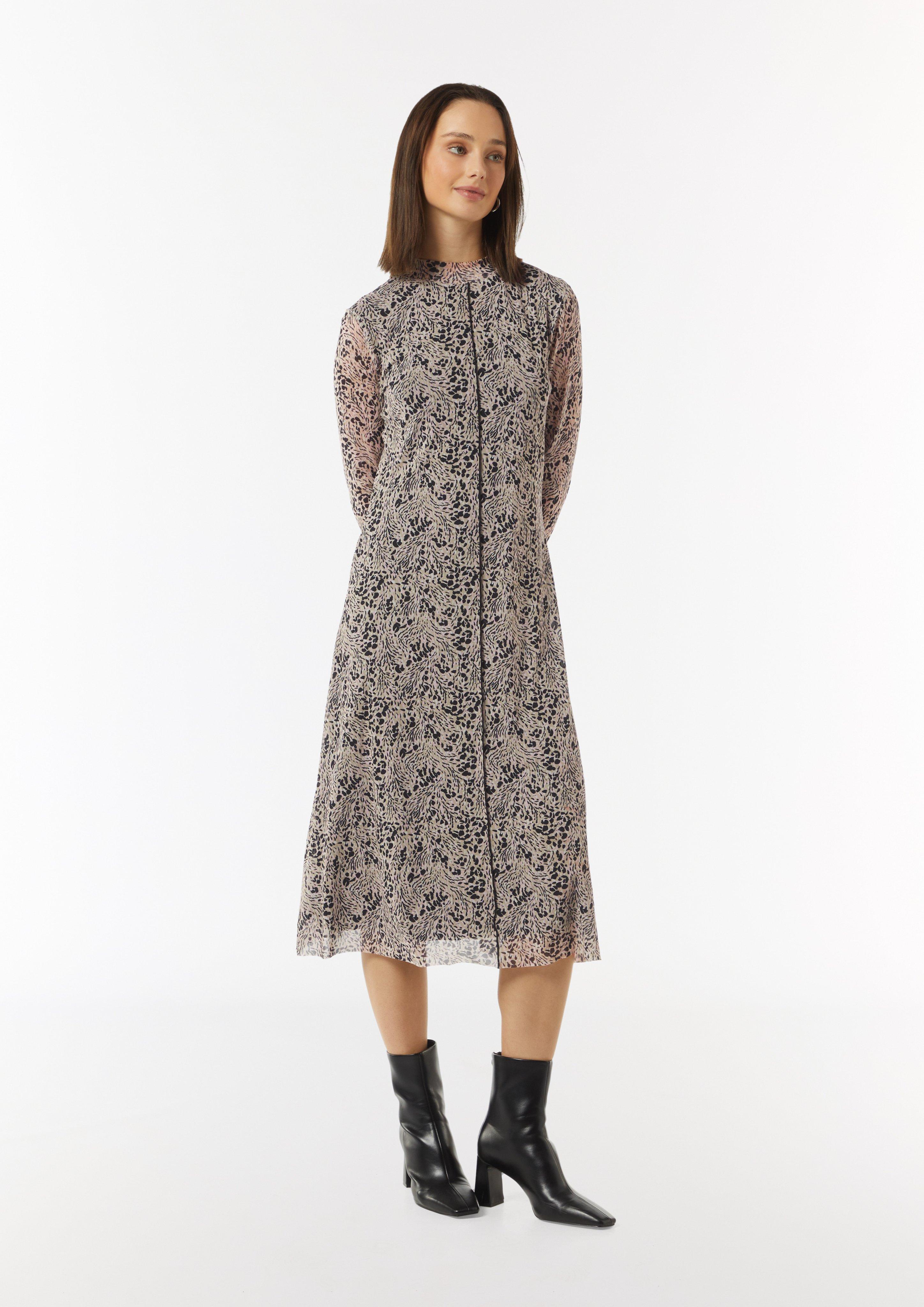 Hochgeschlossenes Midi-Kleid aus Mesh - sandstein