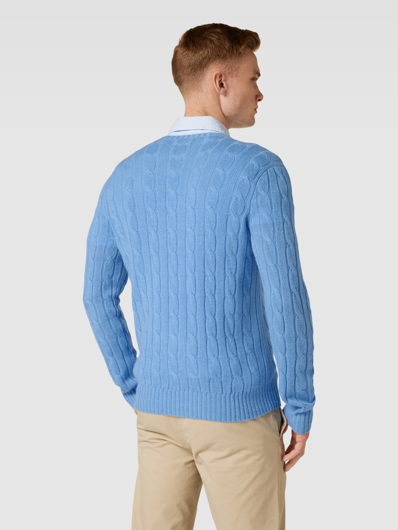 Strickpullover mit Zopfmuster Modell 'CABLE' in hellblau meliert