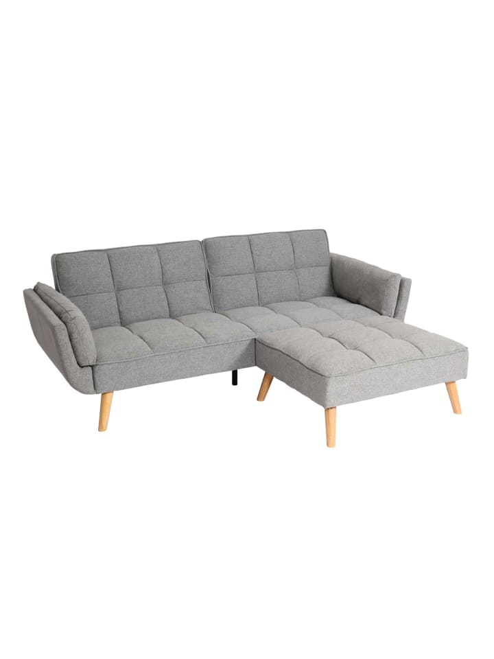 MCW Schlafsofa K18 mit Ottomane, Stoff/Textil hellgrau günstig kaufen onesize