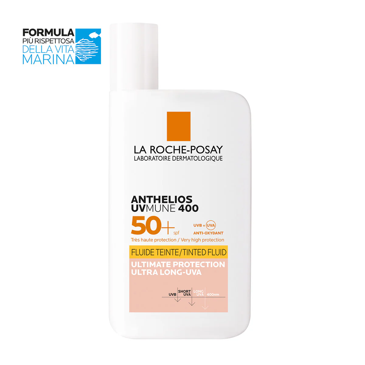 Anthelios UVMune 400 Invisible Tinted Fluid SPF50+ – Solkrem for ansiktet med høy beskyttelse.