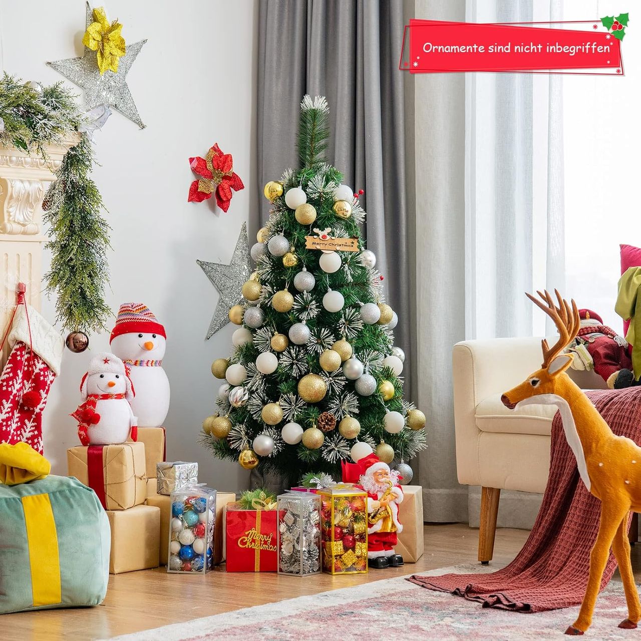 Costway 120cm Künstlicher Weihnachtsbaum mit Schnee